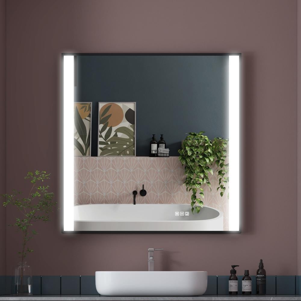 Forclover WBSGOYF05 36-in x 36-in Framed Rectangle Dimmable LED Lighted Fog Free Bathroom Vanity Mirror ( Black )