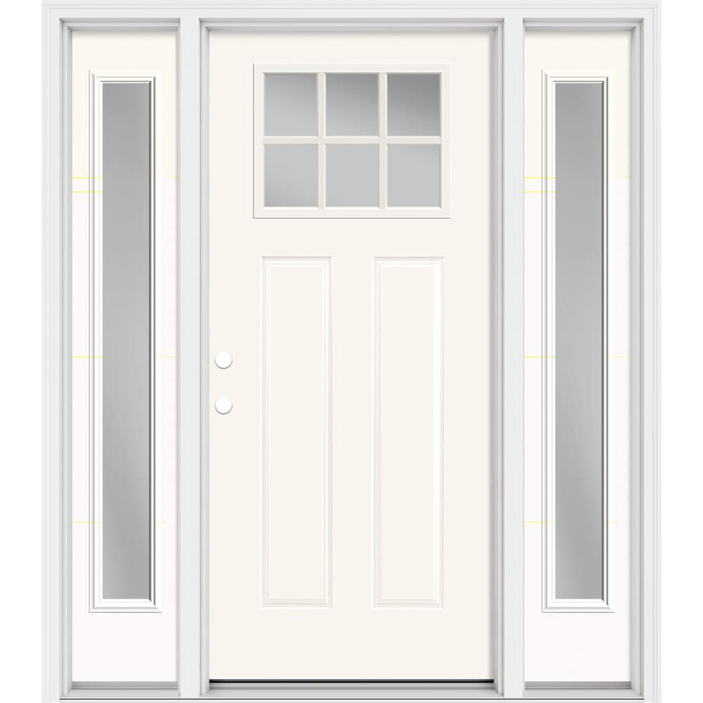 Masonite 321317 Steel Doors Series 64-in x 80-in x 4-9/16-in Steel Craftsman Right-hand inswing Modern White Painted Prehung Front Door with Sidelights with Brickmould Insulating core