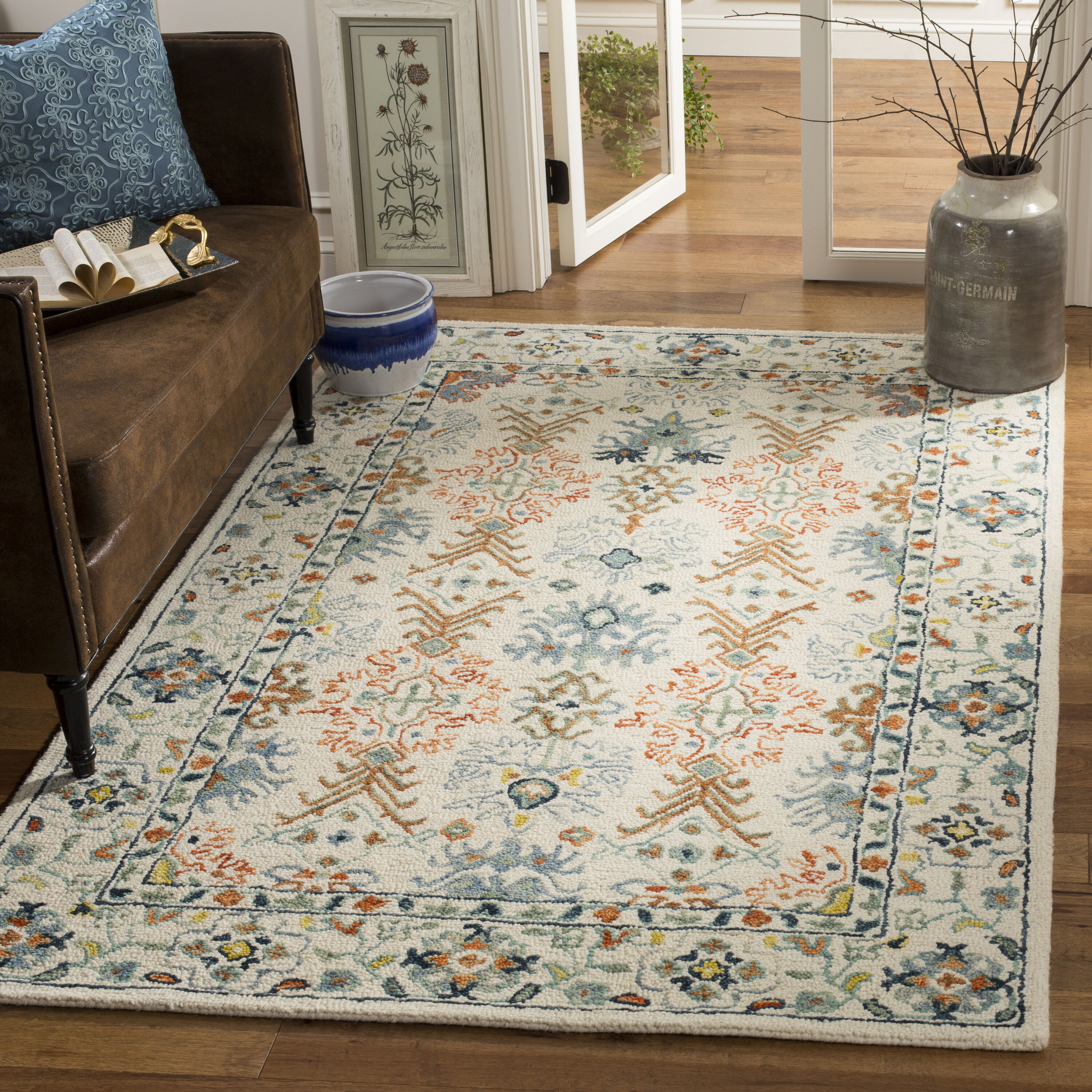 Ivory/Blue Indoor Area rug