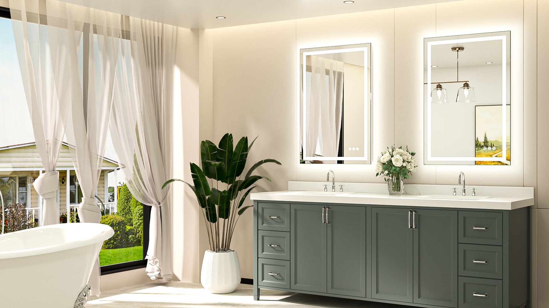 Keonjinn LW-JZ-ZBGSSW2-6191 Framed-Bath-Mirrors - View #2