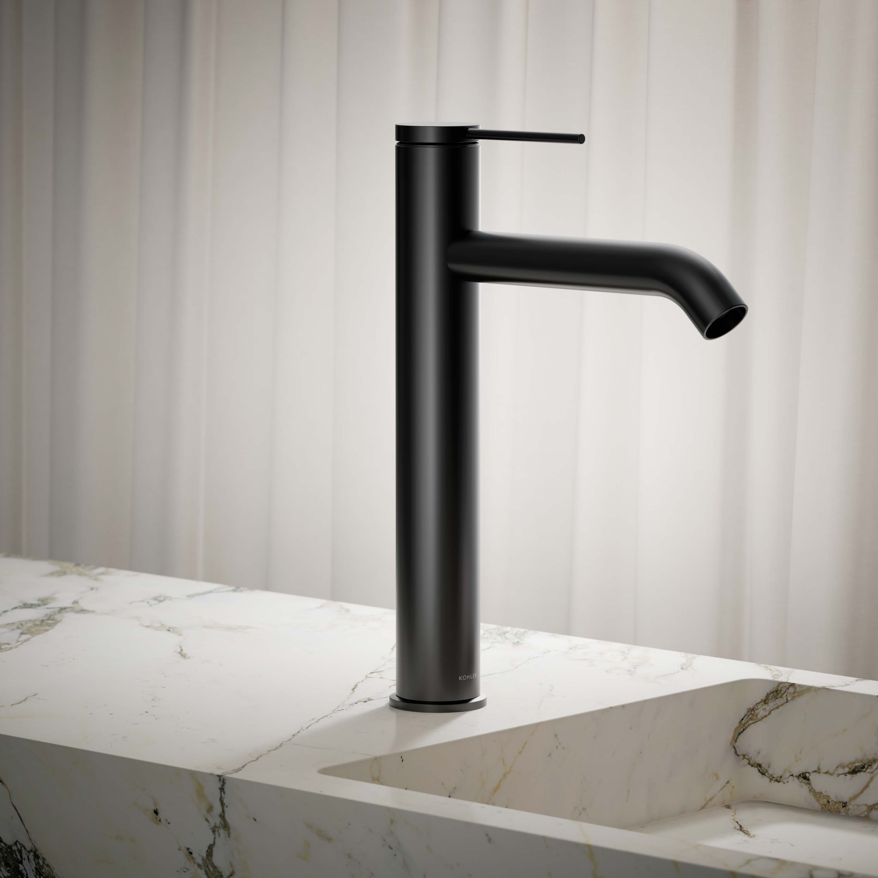 KOHLER K-77959-4A-BL Components Matte Black Single hole 1-handle WaterSense Low-arc Commercial/Residential Handle Bathroom Sink Faucet with Drain