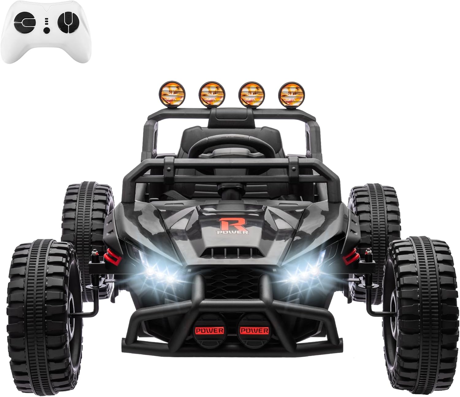 Qeetex TCPTO334DWQ55 24V 2WD Single Seat Kids UTV Ride On Toy Remote Control LED Lights MP3 Player Black For Ages 3 Plus