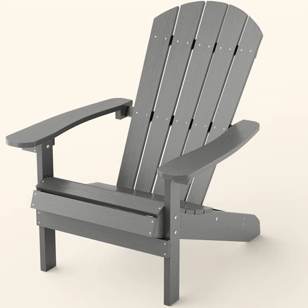 WINSOON YZ7002 Light Grey Adirondack Chair Light Grey Plastic Frame Stationary Adirondack Chair with Gray Slat Seat