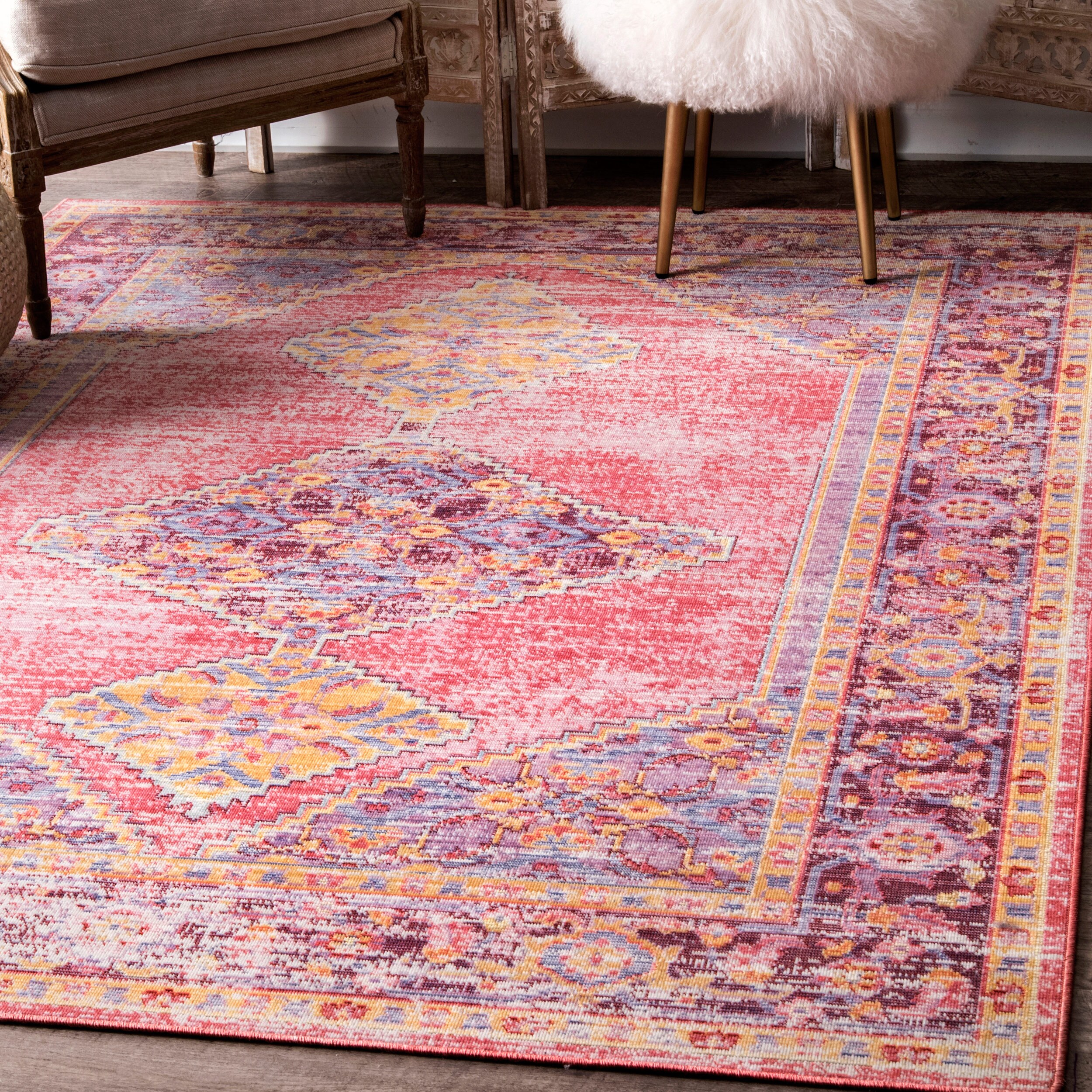 nuLOOM 8 X 10 (ft) Pink Indoor Distressed/Overdyed Vintage Area Rug in ...