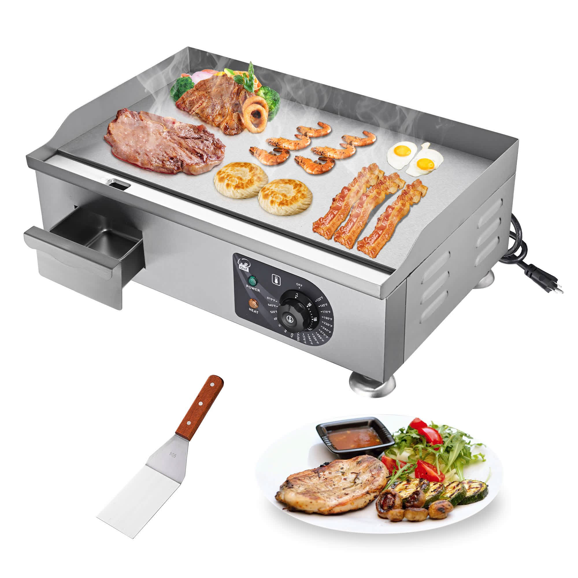 Yescom 26ECG003-22IN-11-LO WeChef 3000W 22IN Electric Griddle Countertop Commercial Flat Top Hot Plate Restaurant BBQ Grill