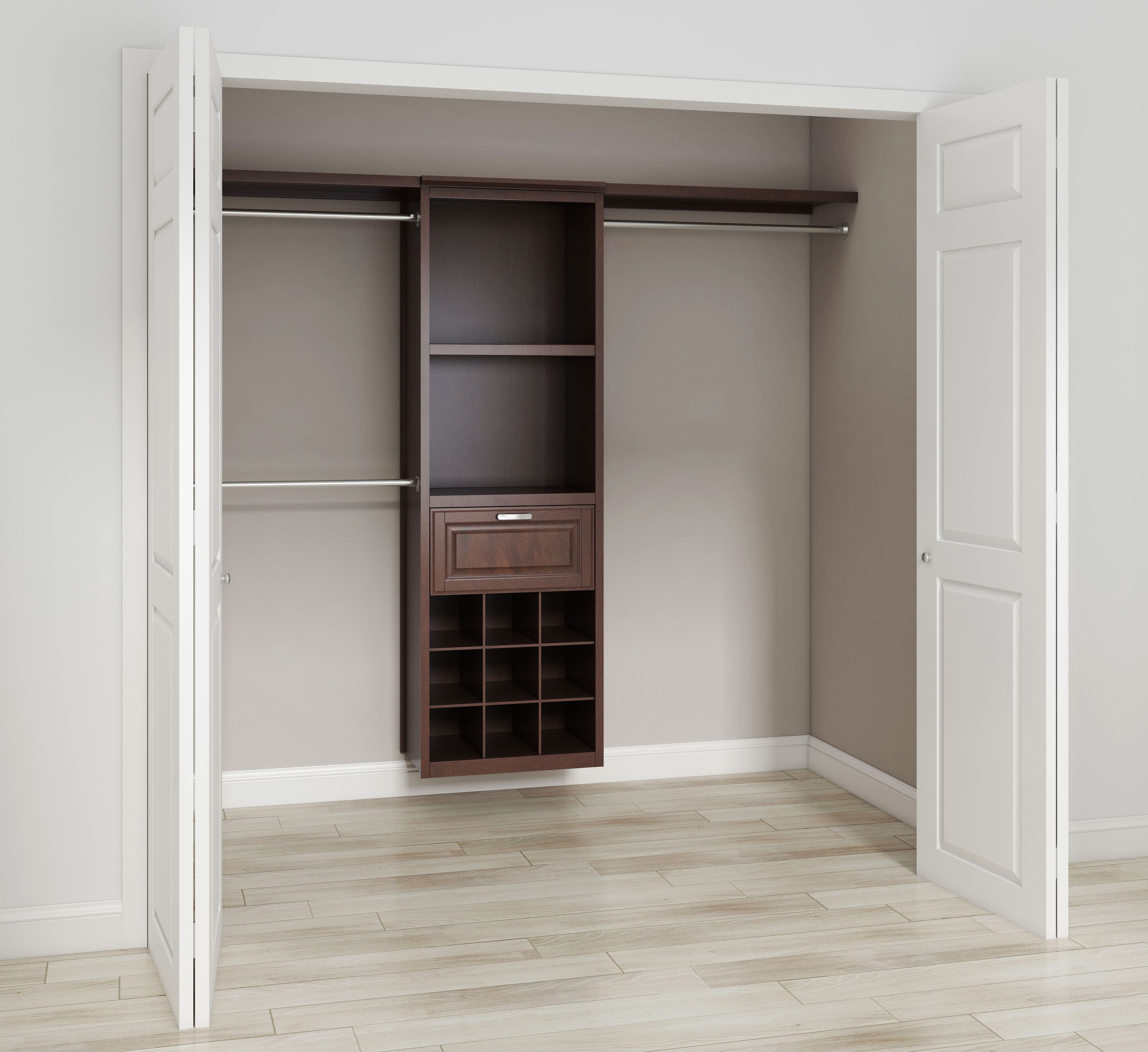 allen + roth 2ft to 8ft W x 6.83ft H Java Wood Closet Kit in the