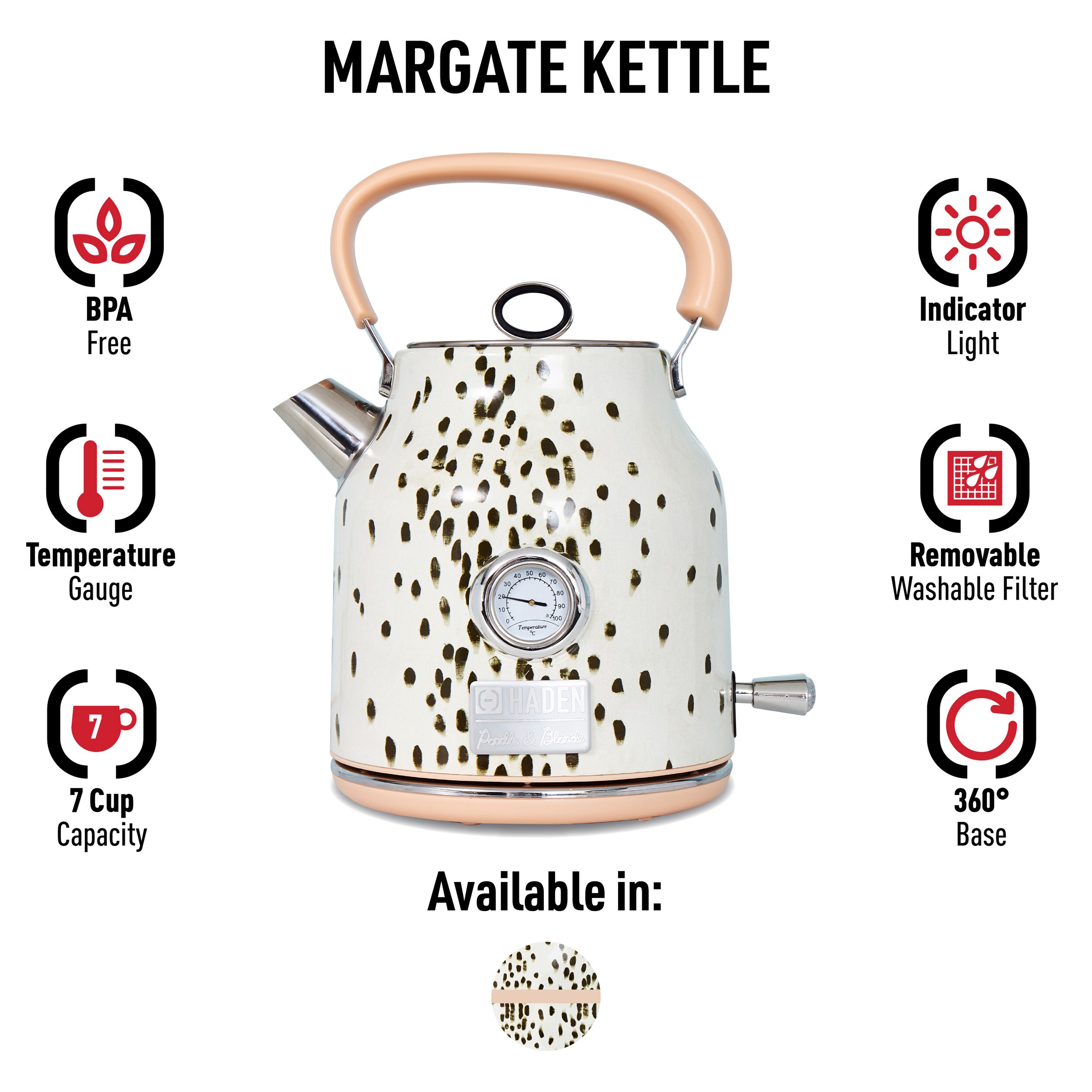 Haden Heritage English Rose 7-Cup Cordless Electric Kettle in the Water  Boilers & Kettles department at