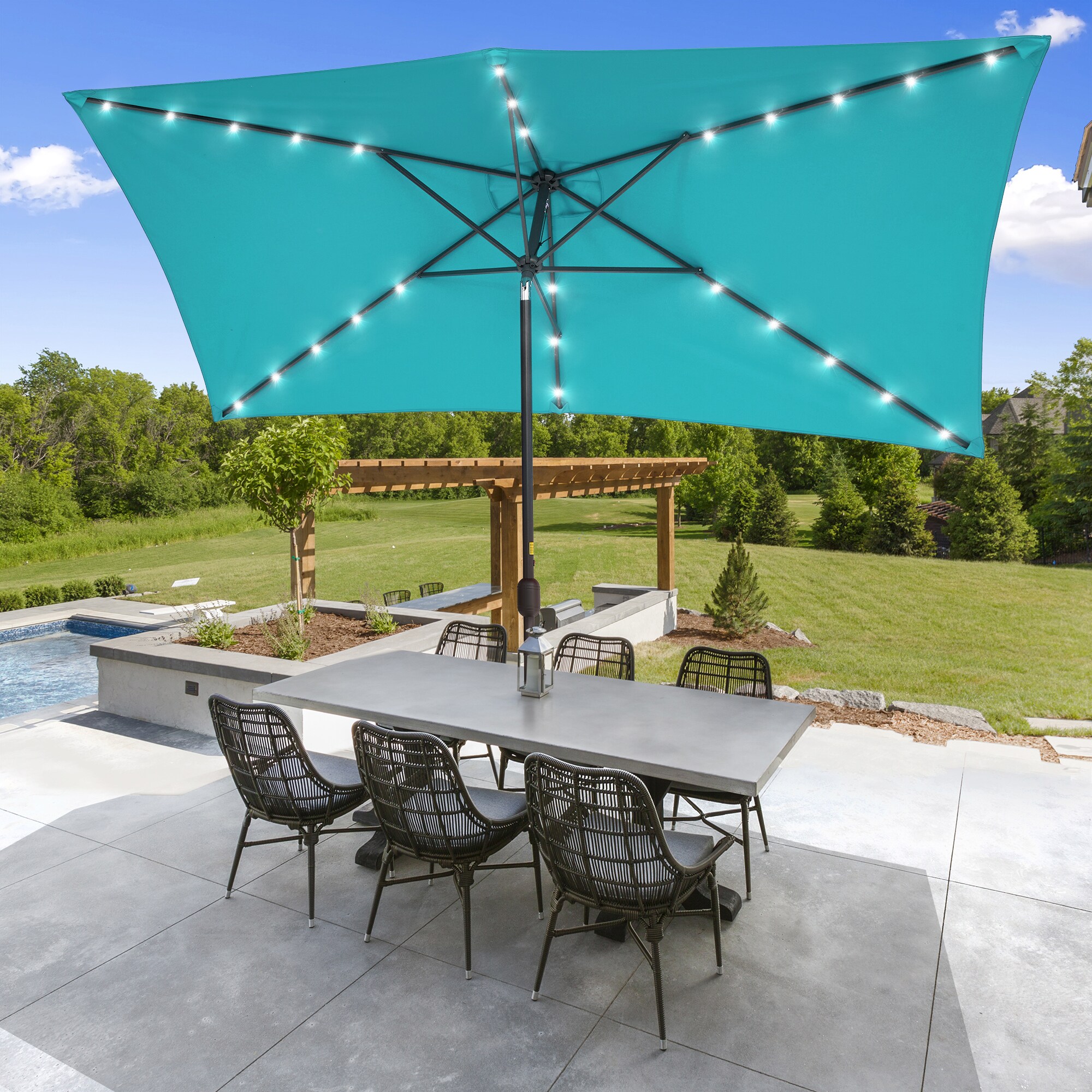 ACEGOSES 10-ft Aluminum Turquoise Push-button Tilt Market Patio Umbrella