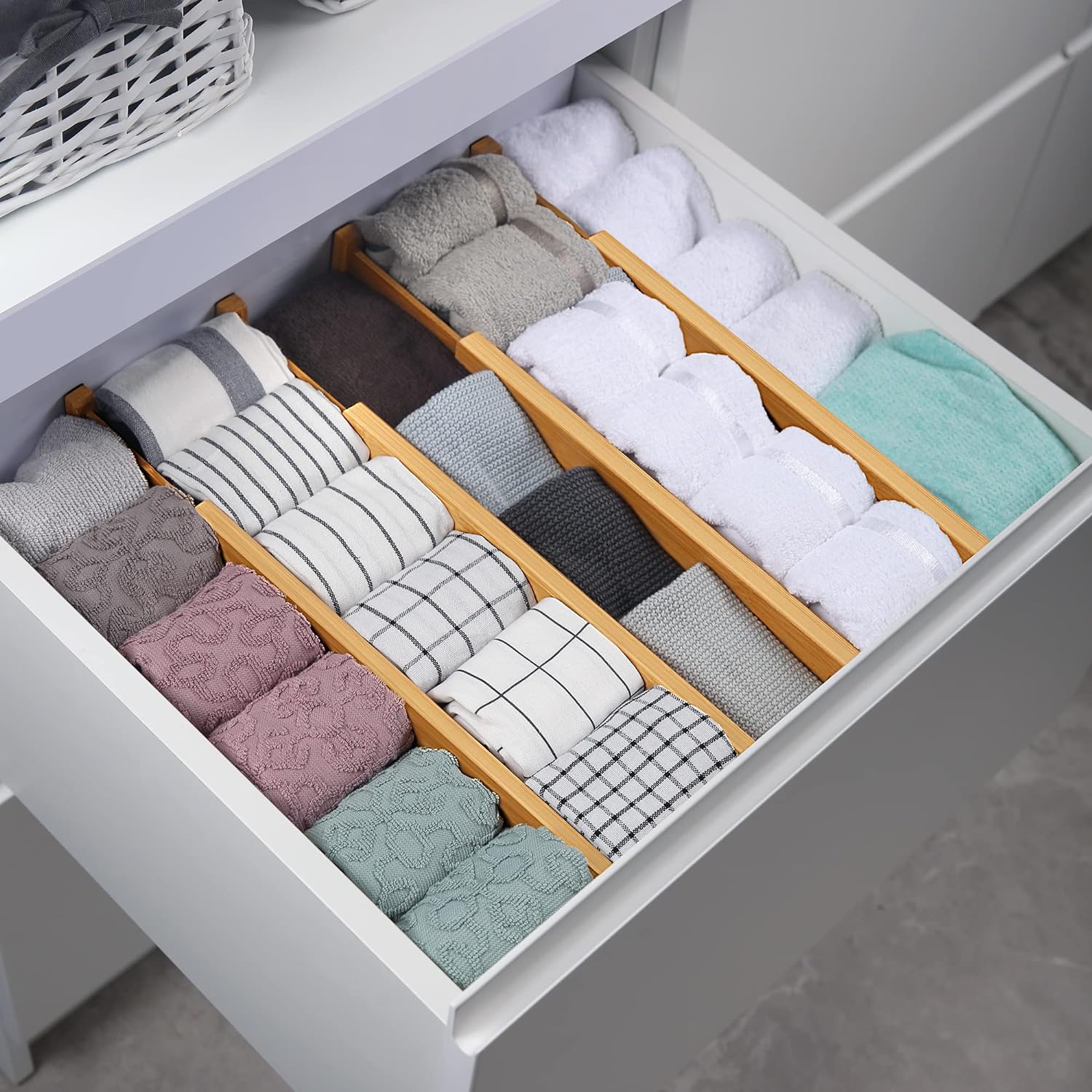 Natural Bamboo Adjustable Drawer Dividers 17-22" - 4-Pack