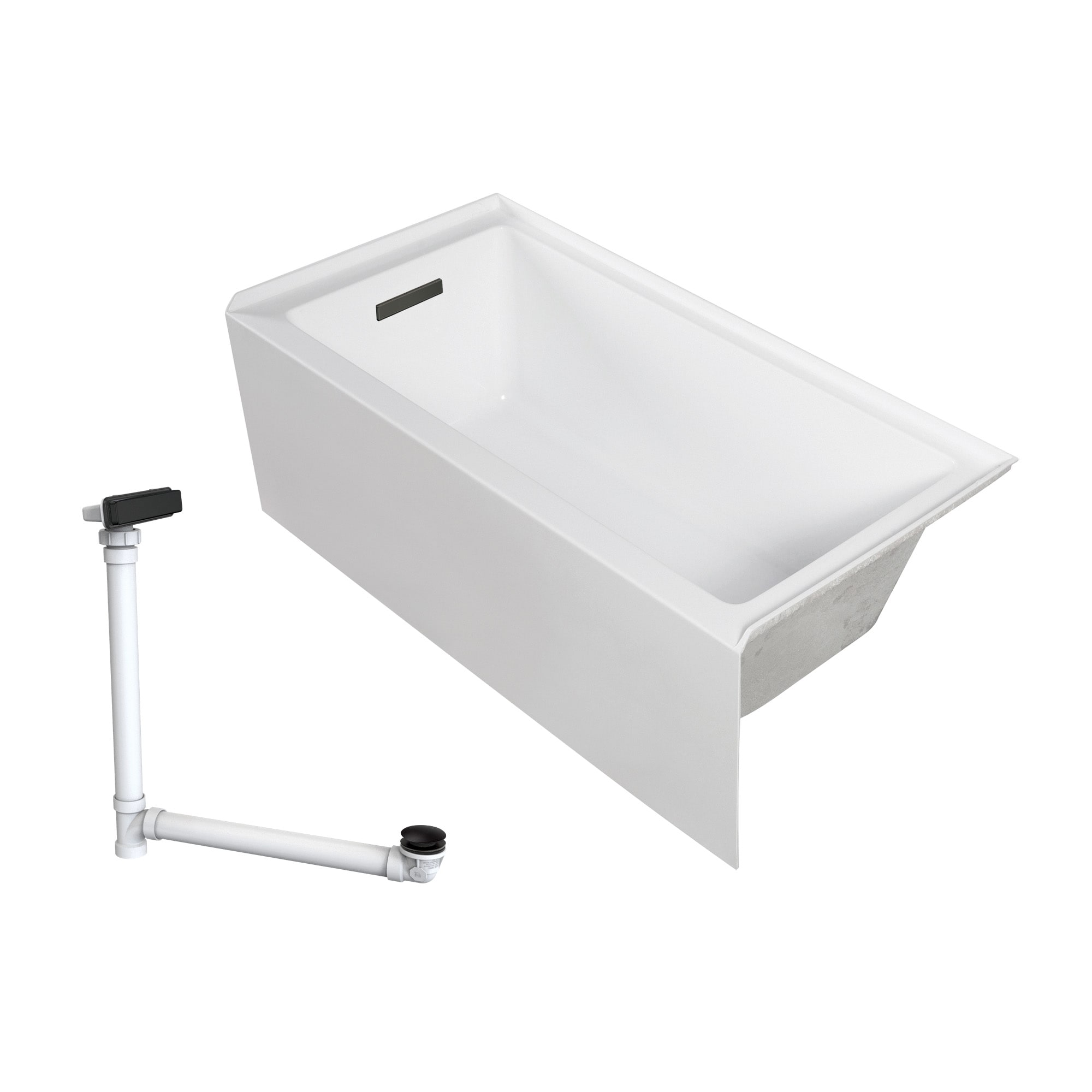 Transolid Unity 30-in x 60-in White/Matte Black Acrylic Rectangle Alcove Soaking Bathtub with Drain ( Left Drain )