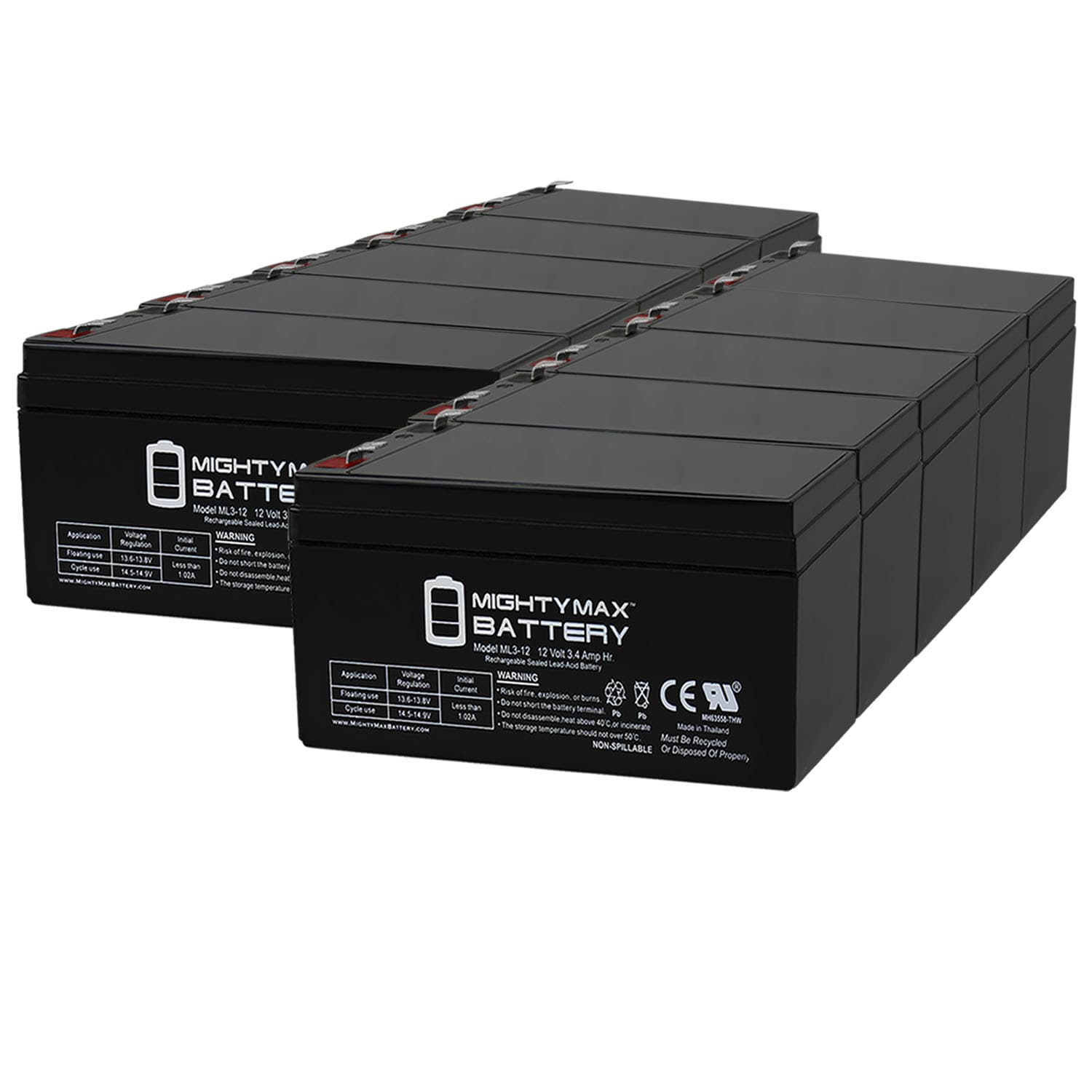 Mighty Max Battery MAX3427810 ML3-12 12V 3.4ah UPS for APC BACK-UPS ES BE350G Rechargeable Sealed lead acid 1230 Backup power Batteries 10 -Pack