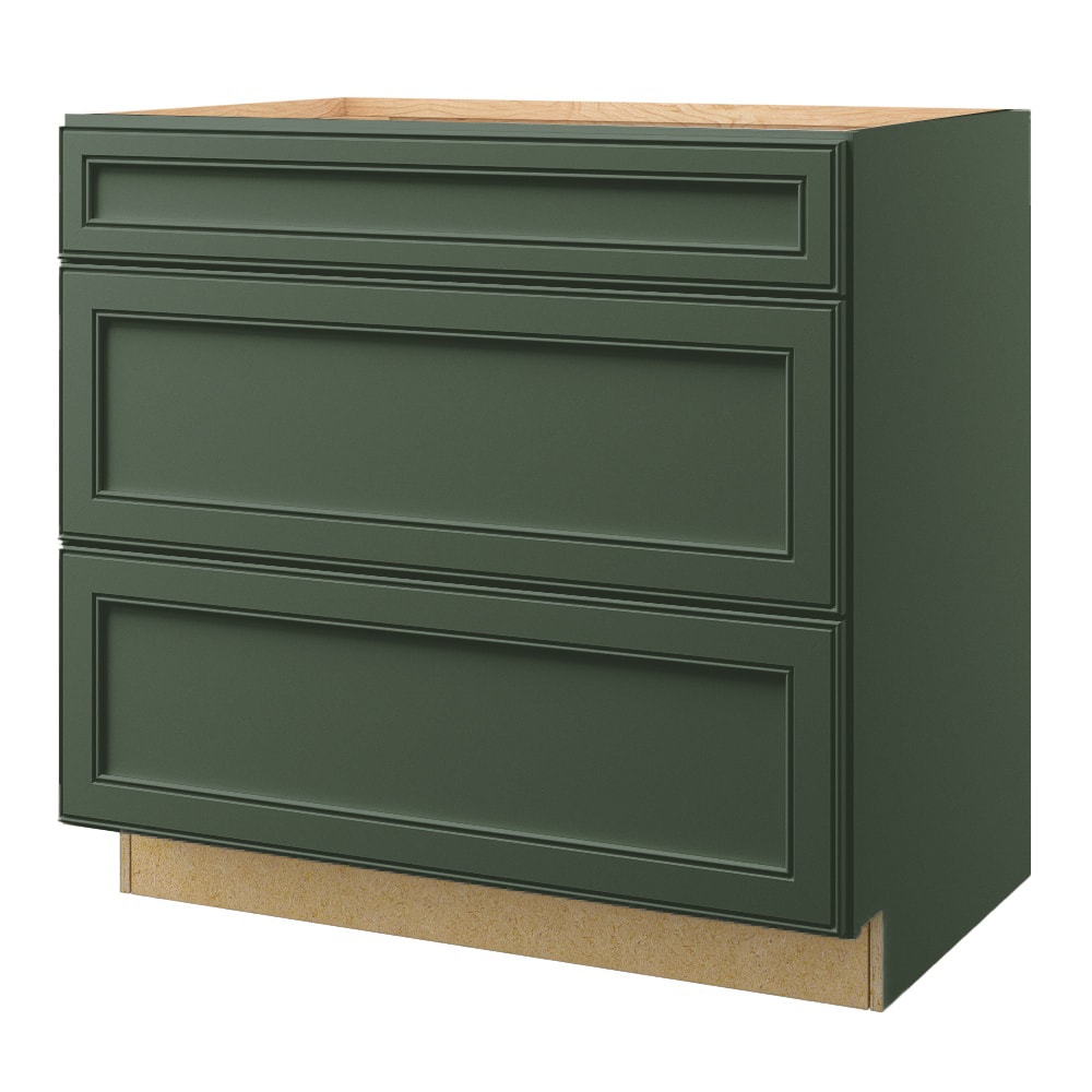 Heathrow 36-in W x 34.5-in H x 24-in D Sage 3-Drawer Base Fully Assembled Cabinet (Recessed Panel Style) in Green | - allen + roth 21363HR