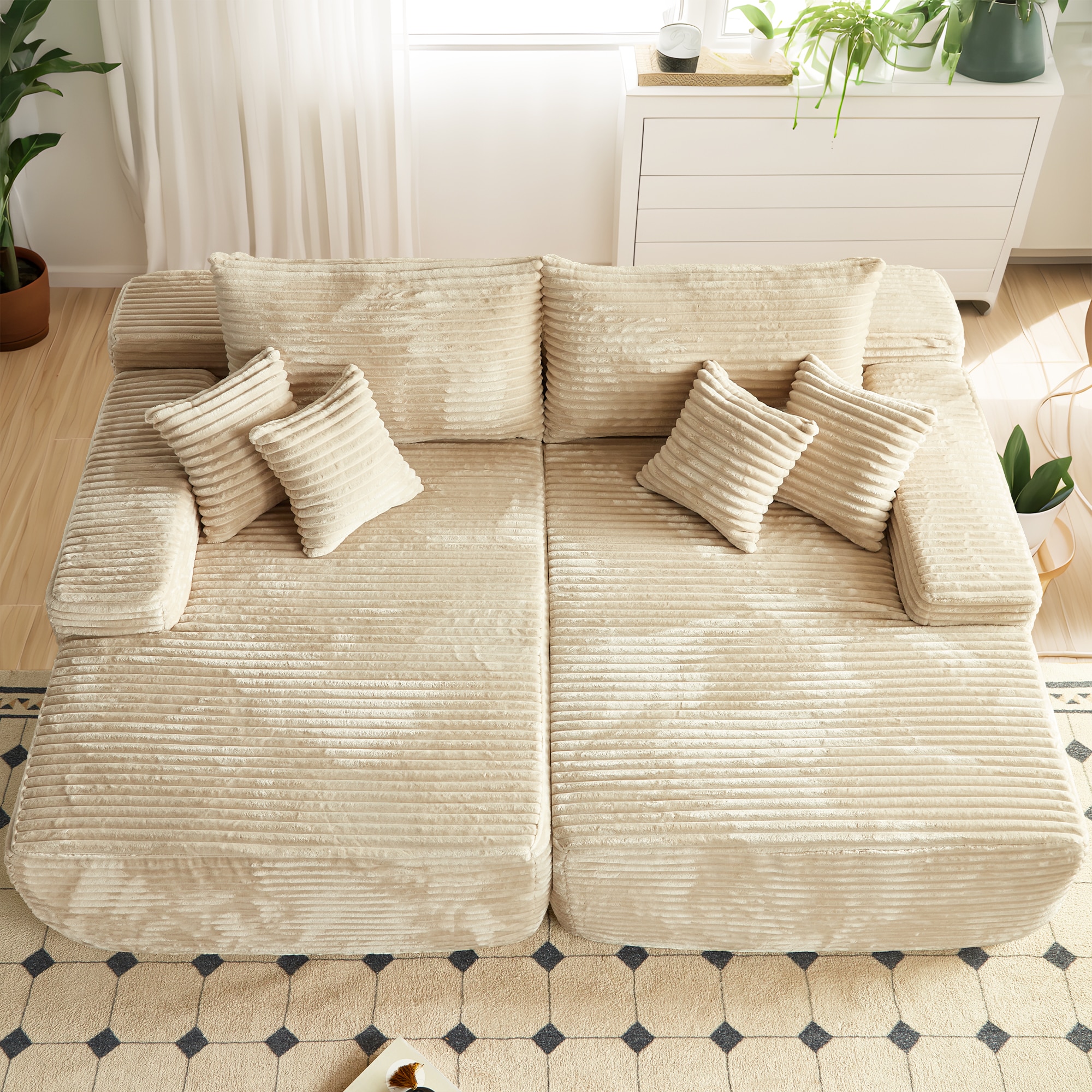 weaxty DCDSA2240 81.1-Inches Modern Beige Plush Sectional