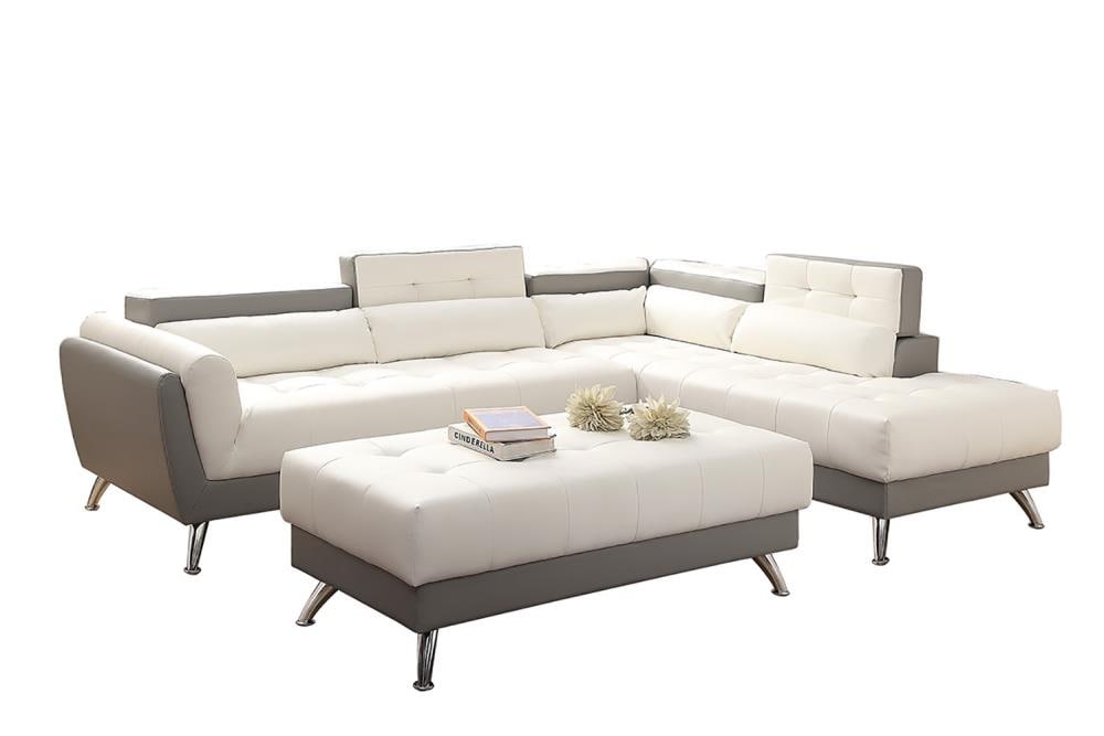 Poundex Jolie Modern 3 Piece Faux, 3 Piece Modern Microfiber Faux Leather Sectional Sofa With Ottoman
