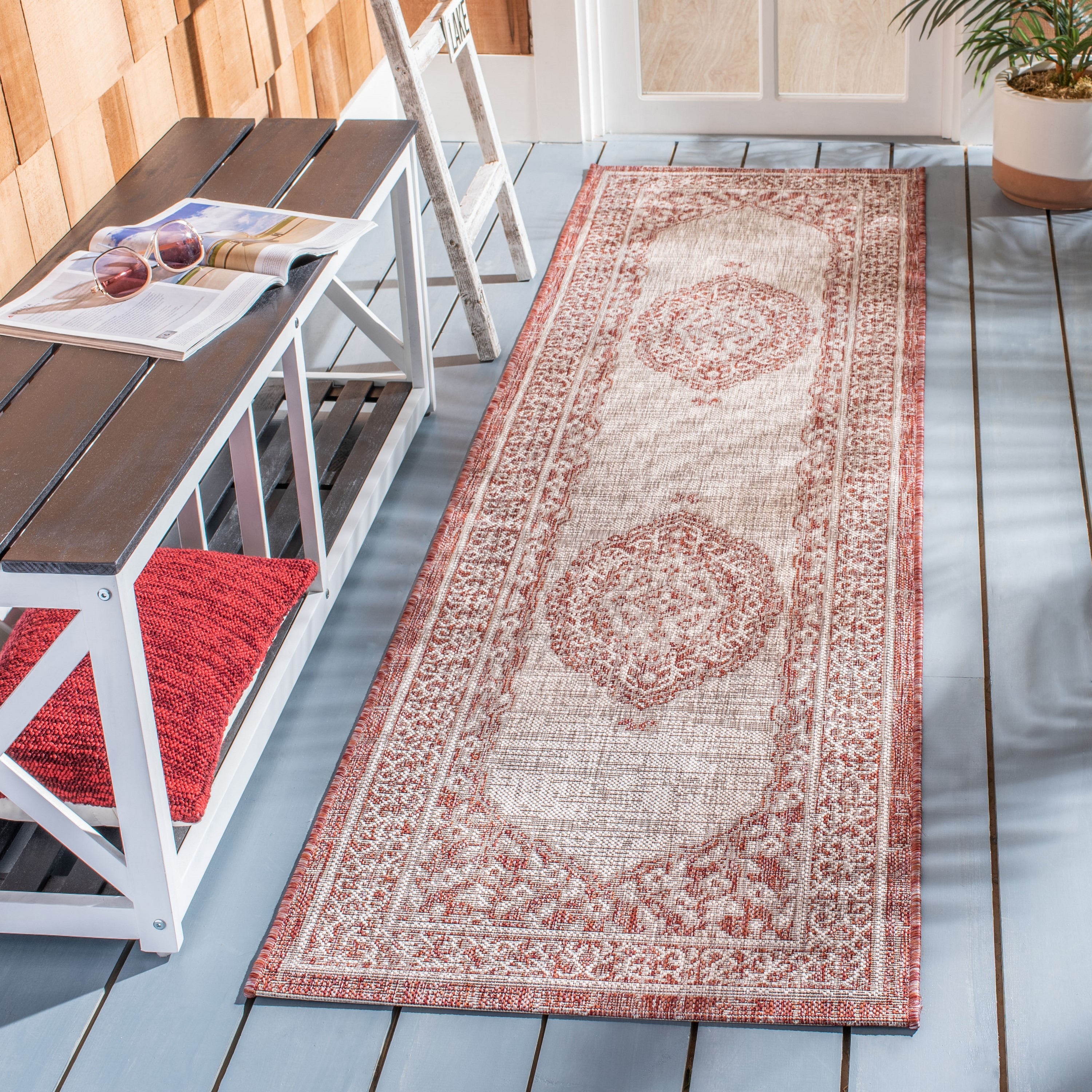 Safavieh CY8751-36512-28 Courtyard Napa 2 x 8 (ft) Loomed Polypropylene Light Beige/Terracotta Rectangular Indoor/Outdoor Floral/Botanical Coastal Runner rug