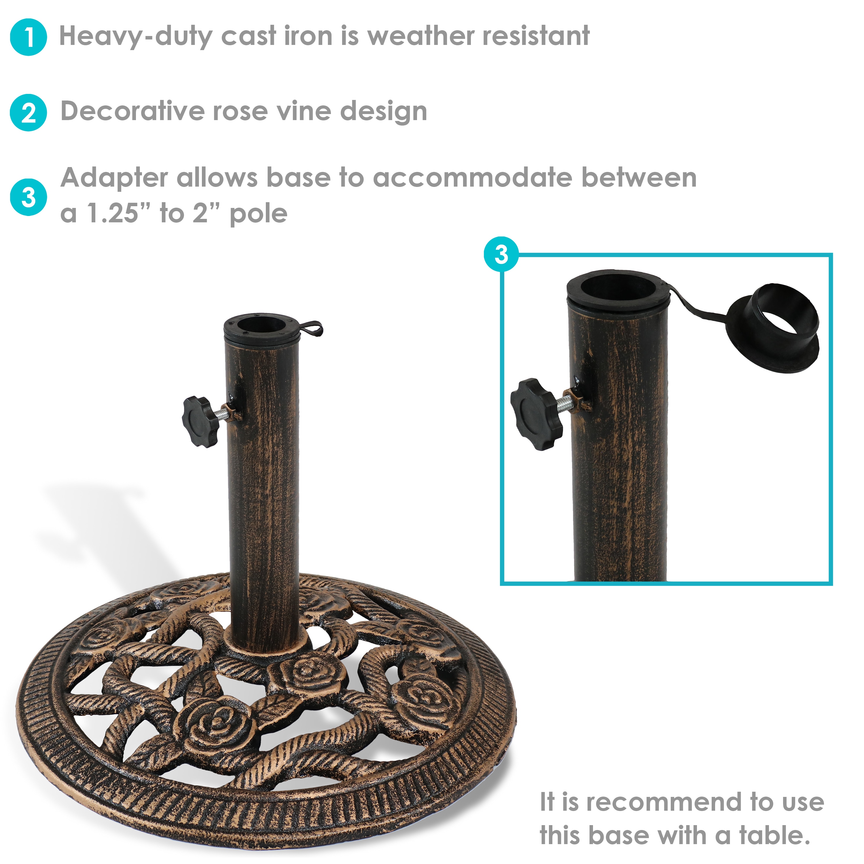 Sunnydaze Decor Bronze Metal Patio Umbrella Base Stand for
