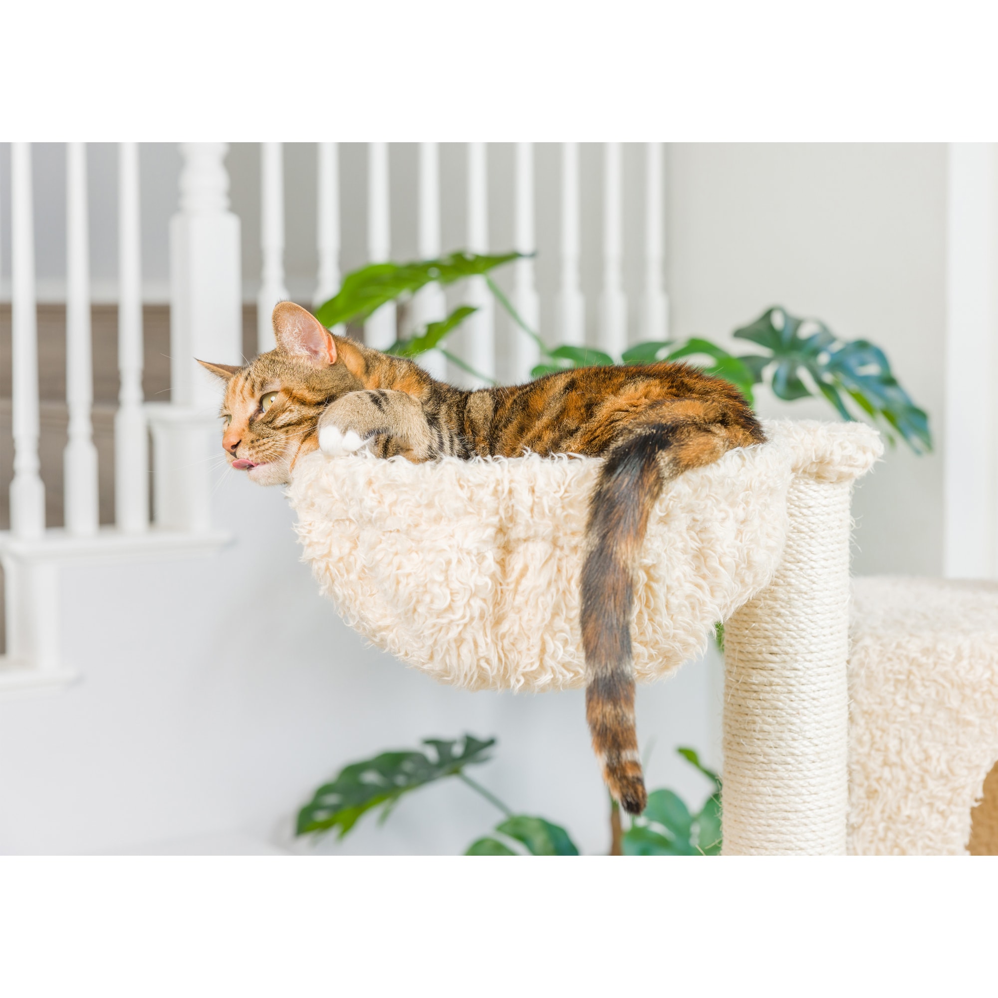 69'' Beige Sisal and Faux Fur Multi-Level Cat Tree
