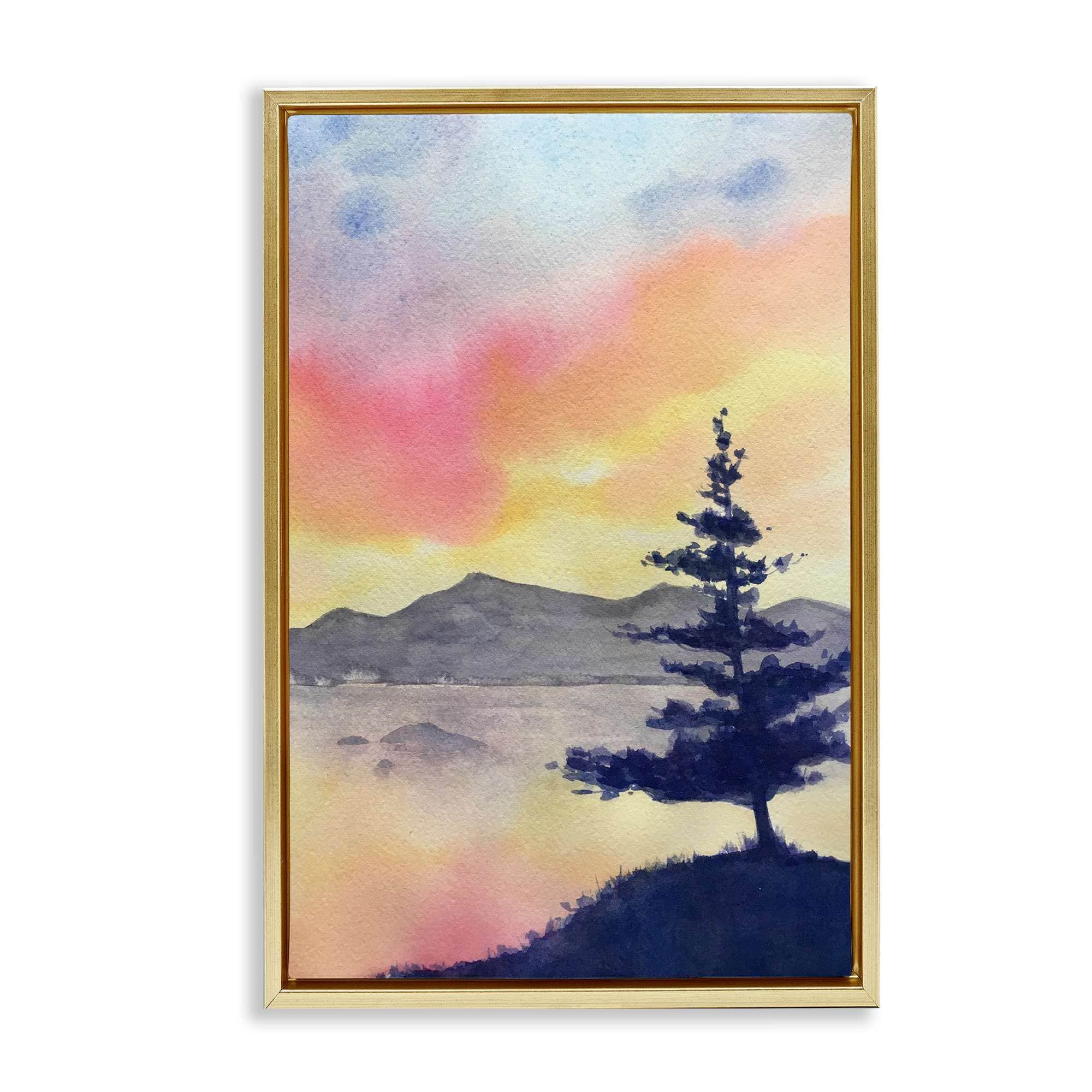 Stupell Industries BS-586-FFG-20X30 Radiant Sunset over Lake Gold Framed Floater Canvas Wall Art By Stephanie Fielden 21 x 31