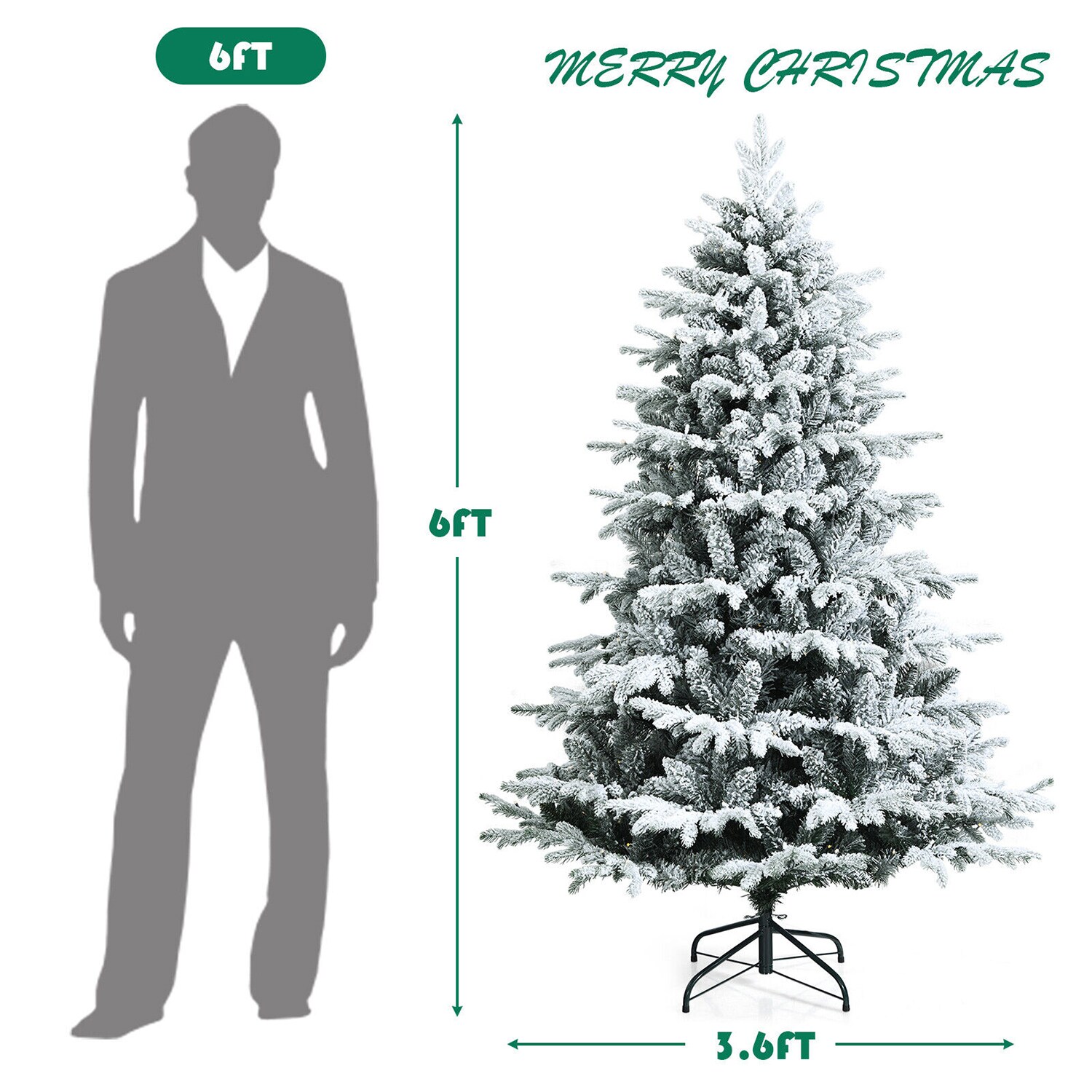 WELLFOR 6-ft Pre-lit Flocked Artificial Christmas Tree with LED Lights ...