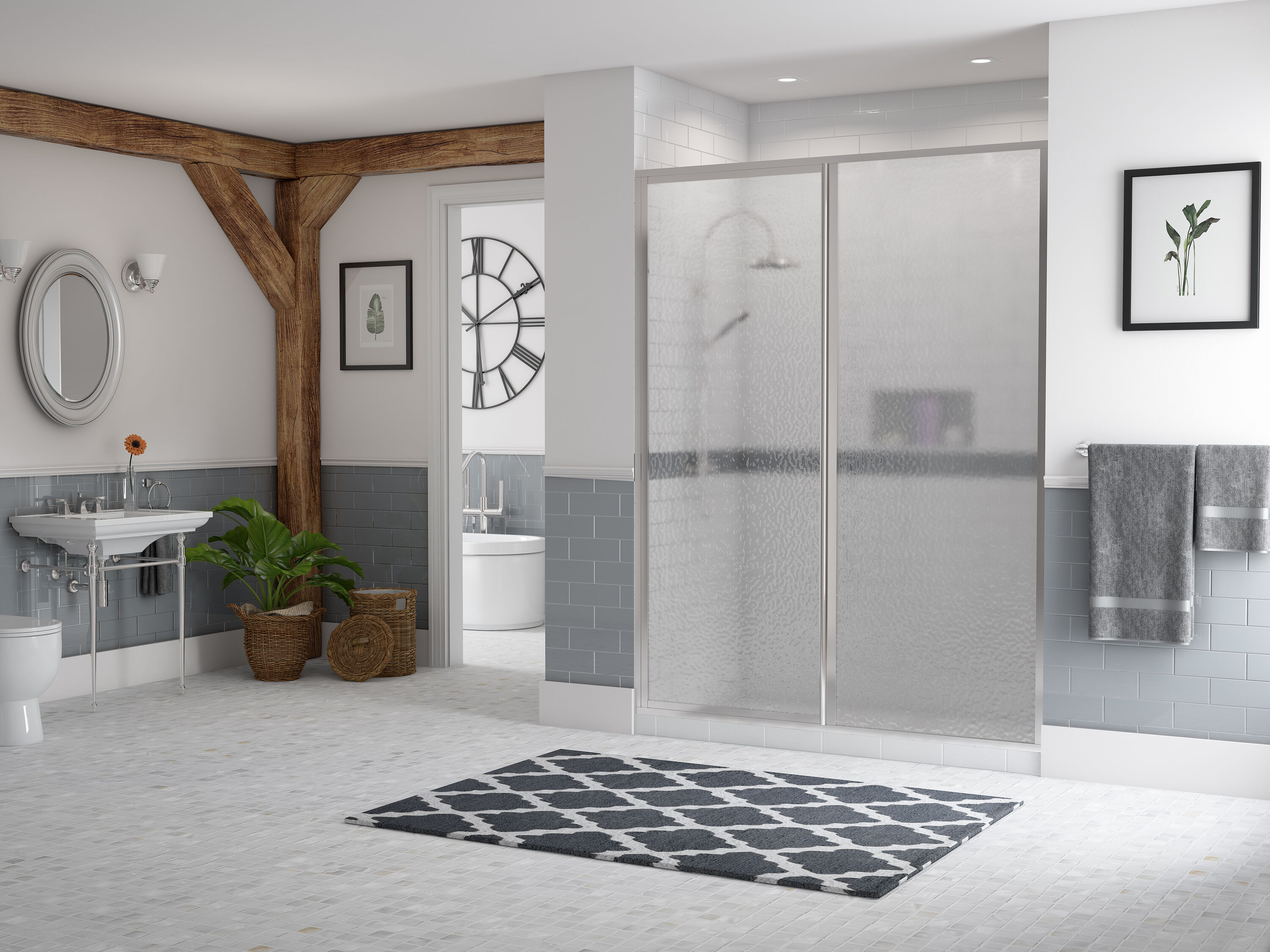 Coastal Shower Doors L31IL13.66B-A Legend Chrome 43-1/2-in to 45-in W x 66-Inches H Framed Hinged Shower door 5/32-in Thick Patterned Glass