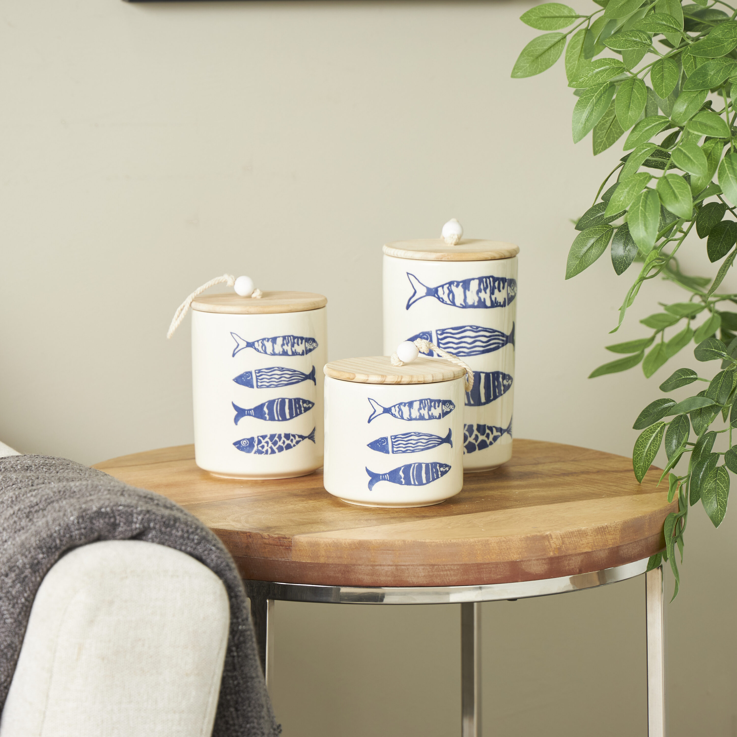 Grayson Lane 821436 3 -Pack Blue Stone Coastal Decorative jar
