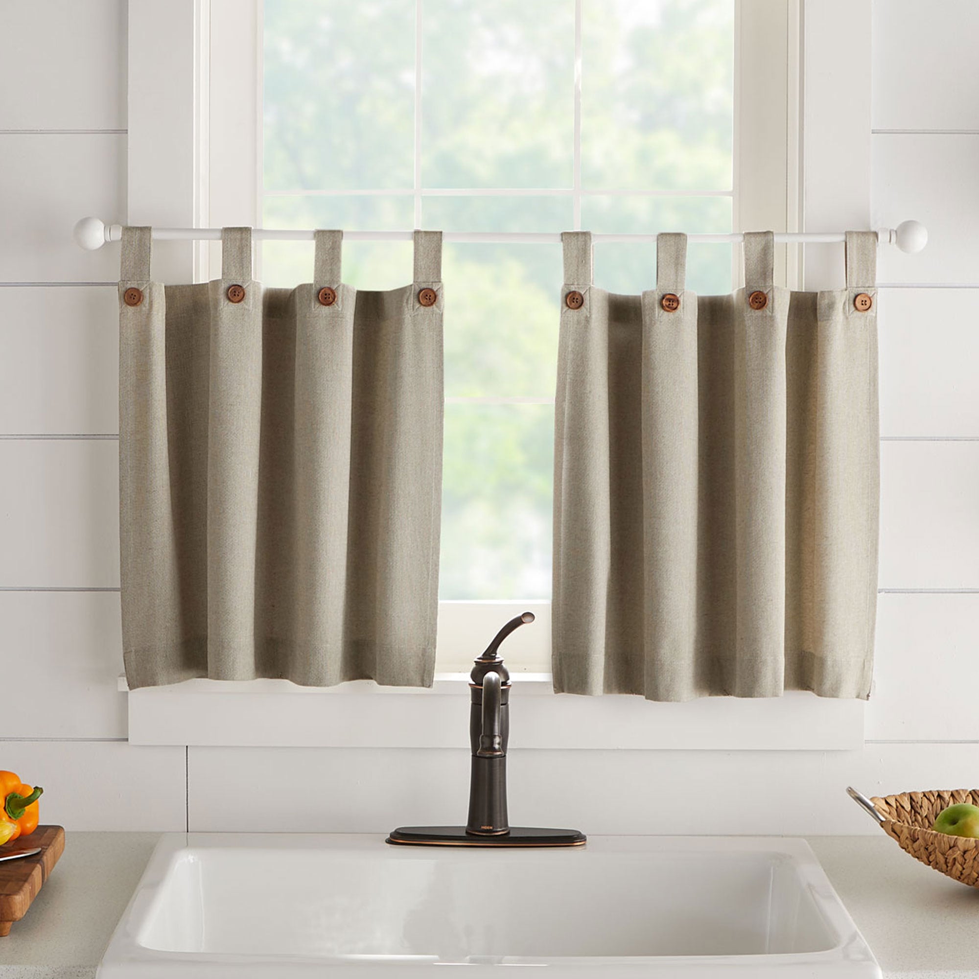 Elrene Home Fashions 194590036164 36-in Linen Semi-sheer Top tab Curtain panel pair