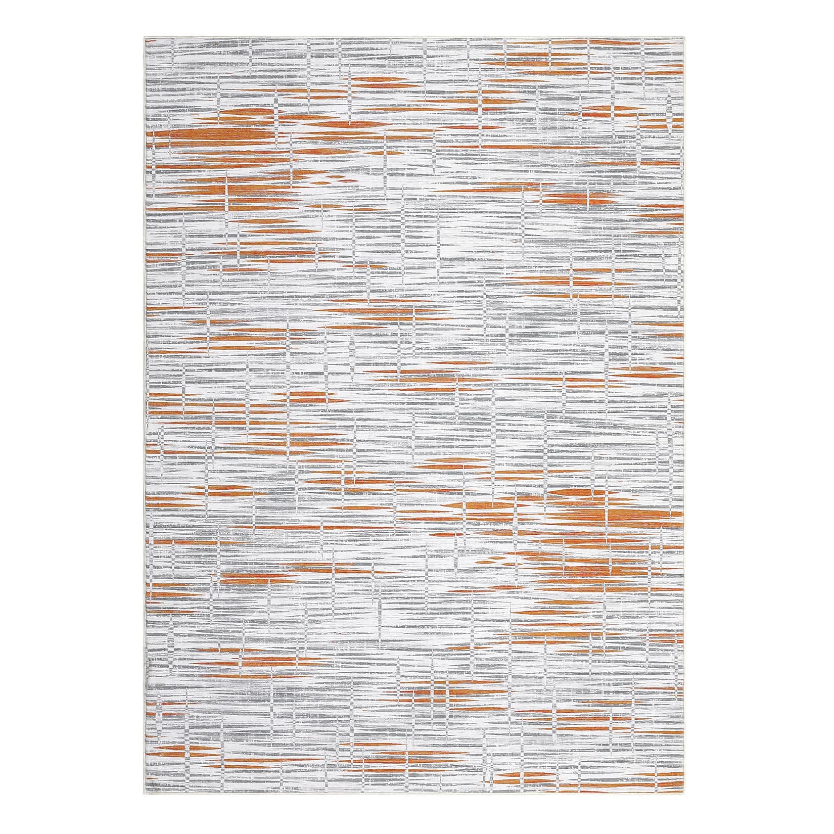Qeetex LSN-PHO-16HJGV2E 9 x 12 ft Polyester Cashmere Imitation Gray Orange Rectangular Hallway Bathroom Entryway Kitchen Office Foldable Line Printed Modern Washable Area Rug