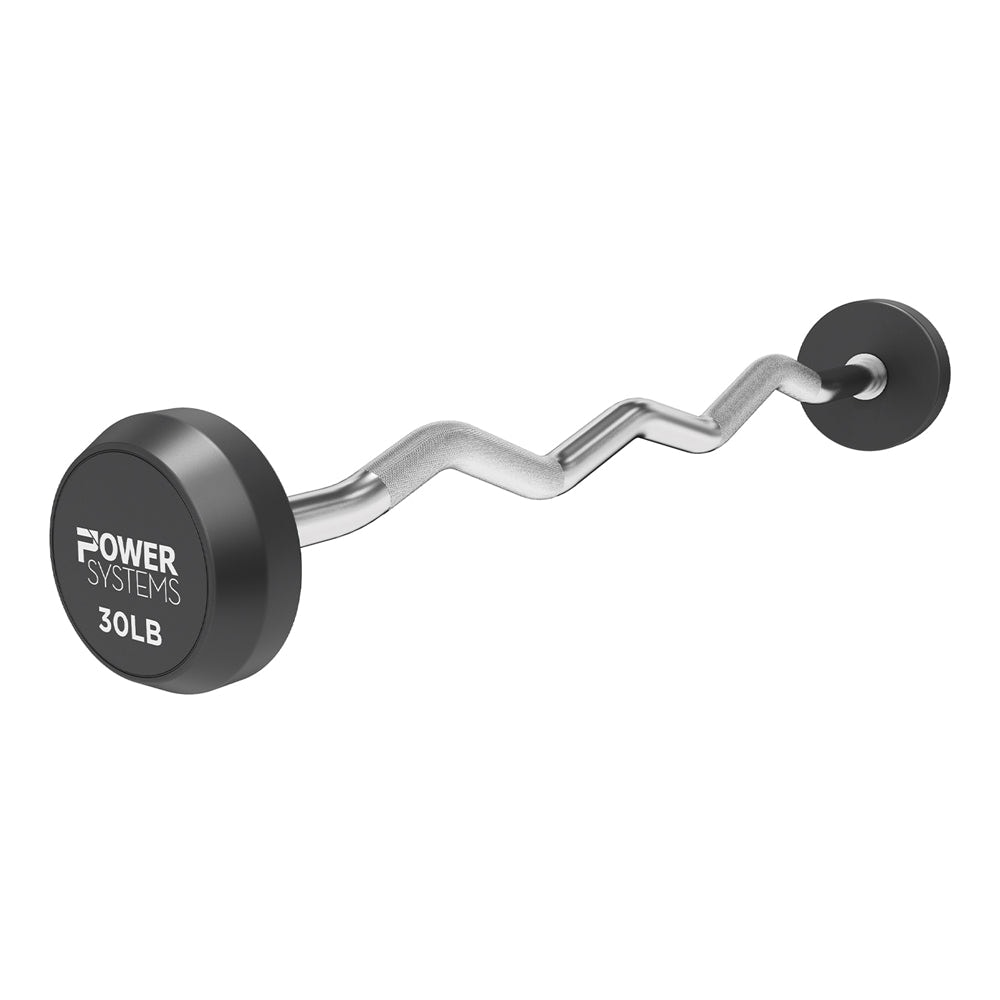 Power Systems Pro Style Fixed Barbell 30lbs Weight Bar with EZ Curl Handle for Home Gym Training