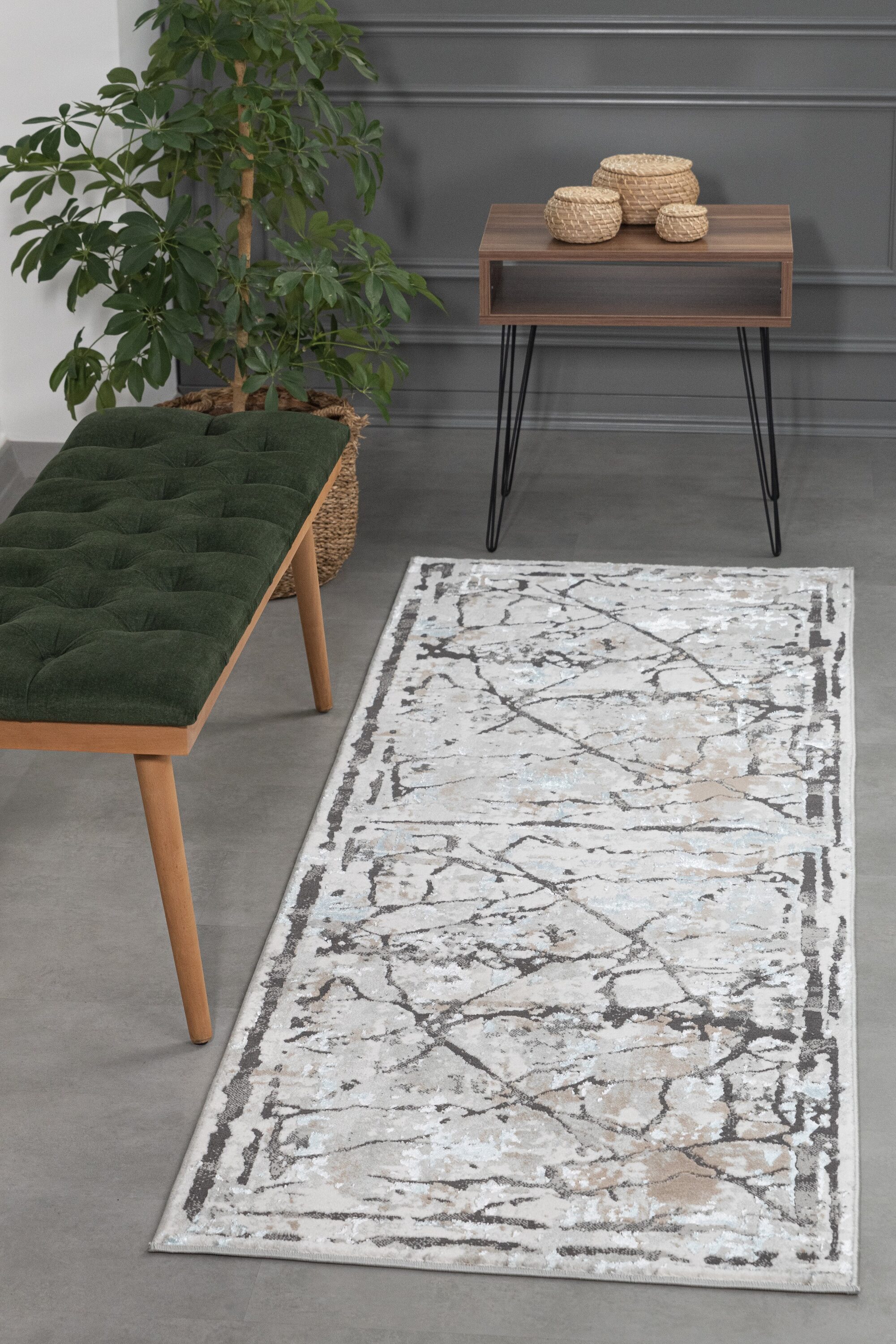 MDA Rugs EC0428 Elpida 2 x 8 (ft) Polypropylene Cream and Light Gray Rectangular Indoor Abstract Area rug