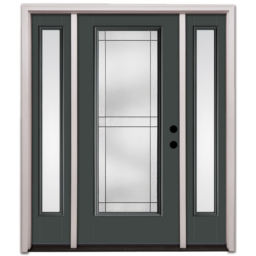 Therma-Tru TT653032SOS Grid Entry Door 68-in x 80-in x 4-9/16-in Fiberglass Full lite Left-hand inswing Graphite Painted Front Door with Sidelights with Brickmould Insulating core