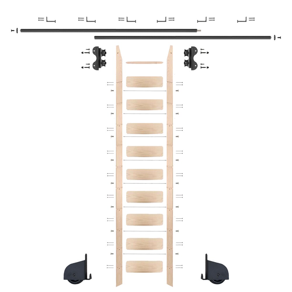 Quiet Glide 10 ft. Maple Library Ladder Black Contemporary Rolling