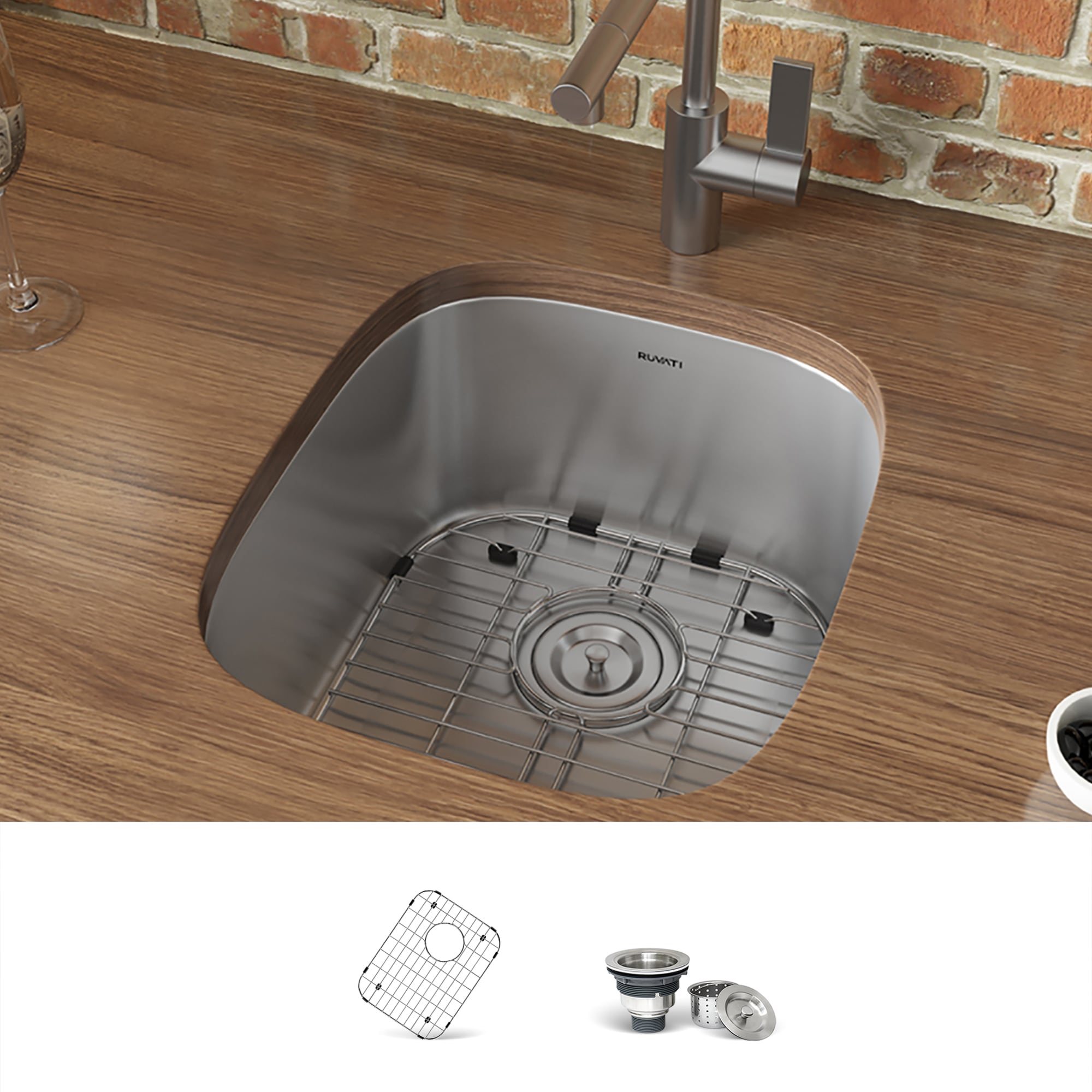 Ruvati RVM4110 Parmi 15-in L x 18.5-in W Stainless steel No Faucet Hole Undermount Commercial/Residential Bar Sink