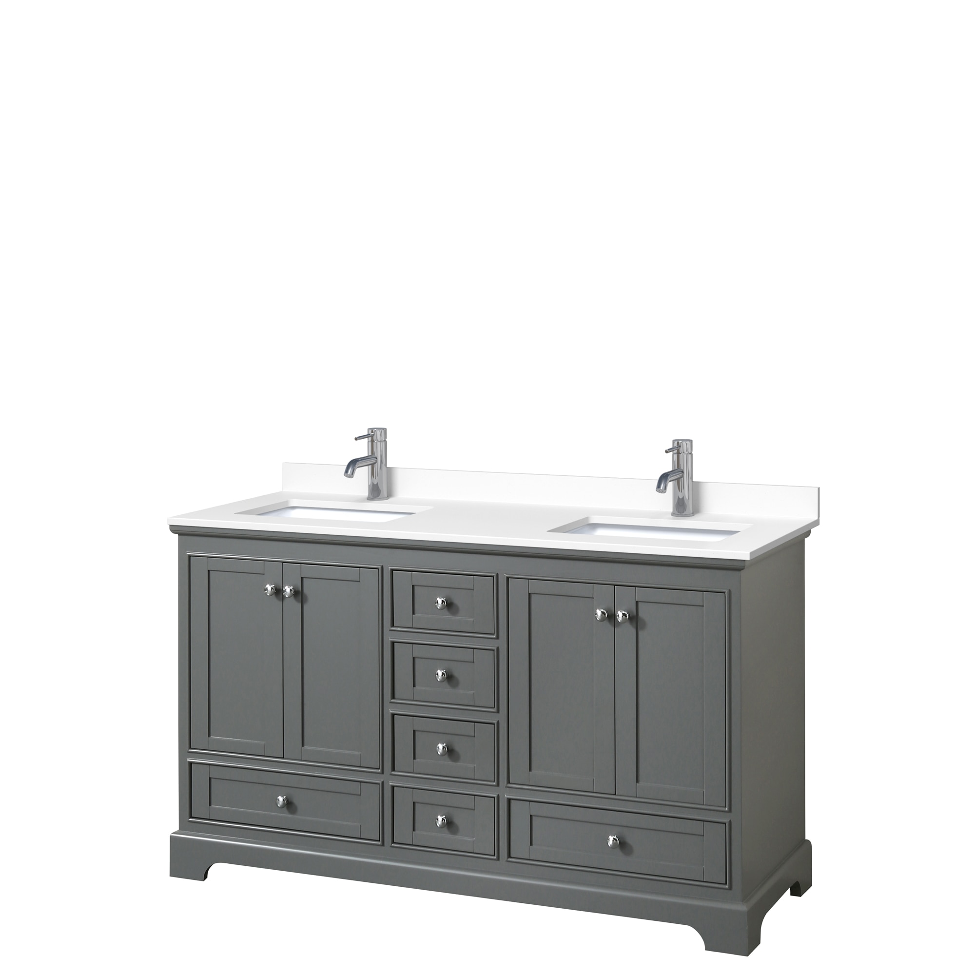 Wyndham Collection WCS202060DKGWCUNSMXX Deborah 60-in Dark Gray with Polished Chrome Trim Undermount Double sink Bathroom Vanity with White Cultured Marble Cultured marble Top