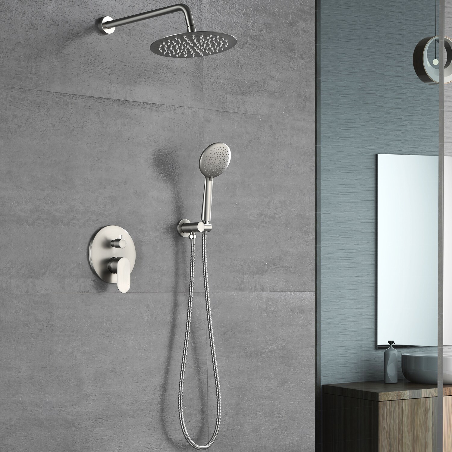 Pouuin Ob Brushed Nickel Waterfall Built-In Shower Faucet System with 2-way Diverter Valve Included