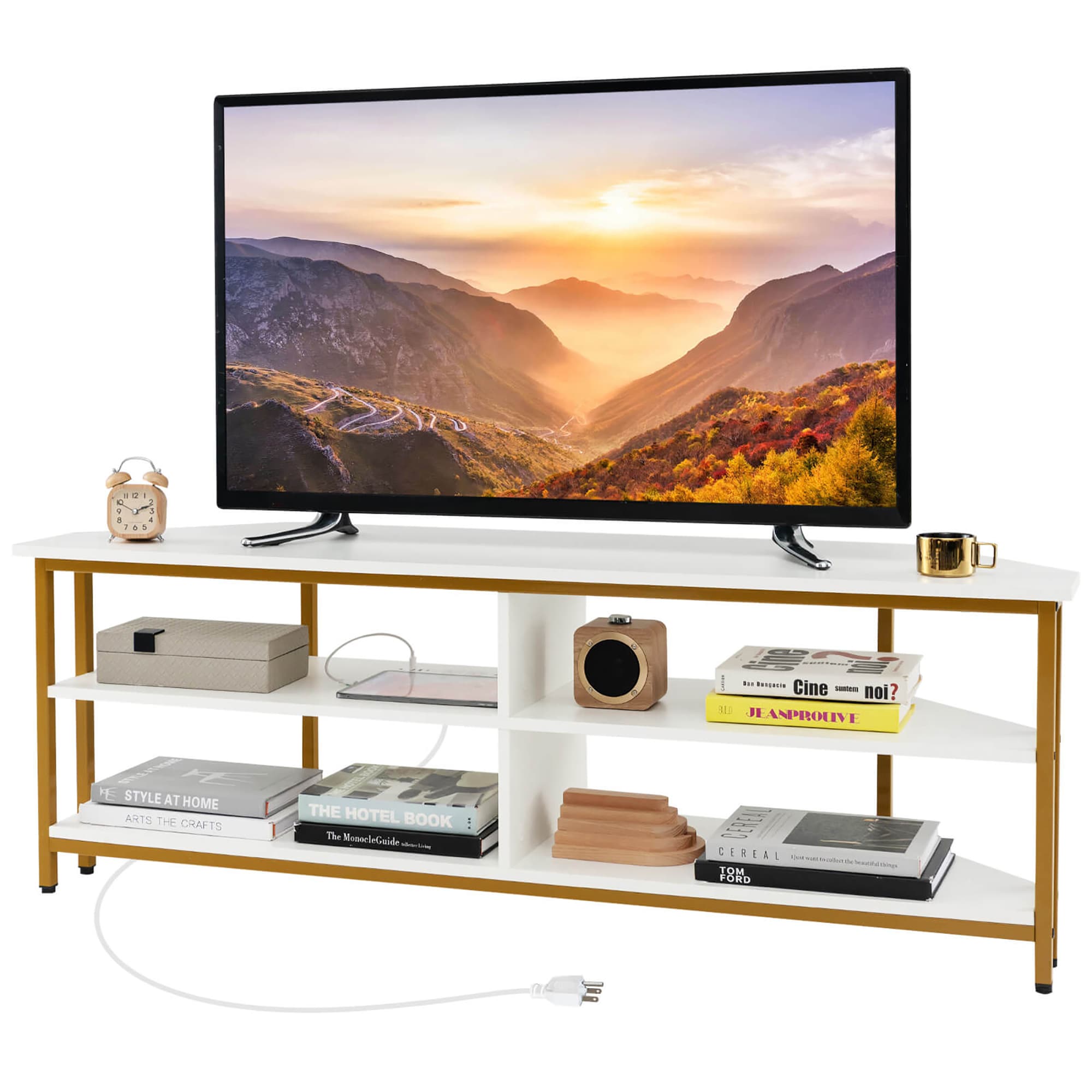 Costway HCST02293 Modern/Contemporary White TV stand Integrated TV Mount ( Accommodates TVs up to 65-in )