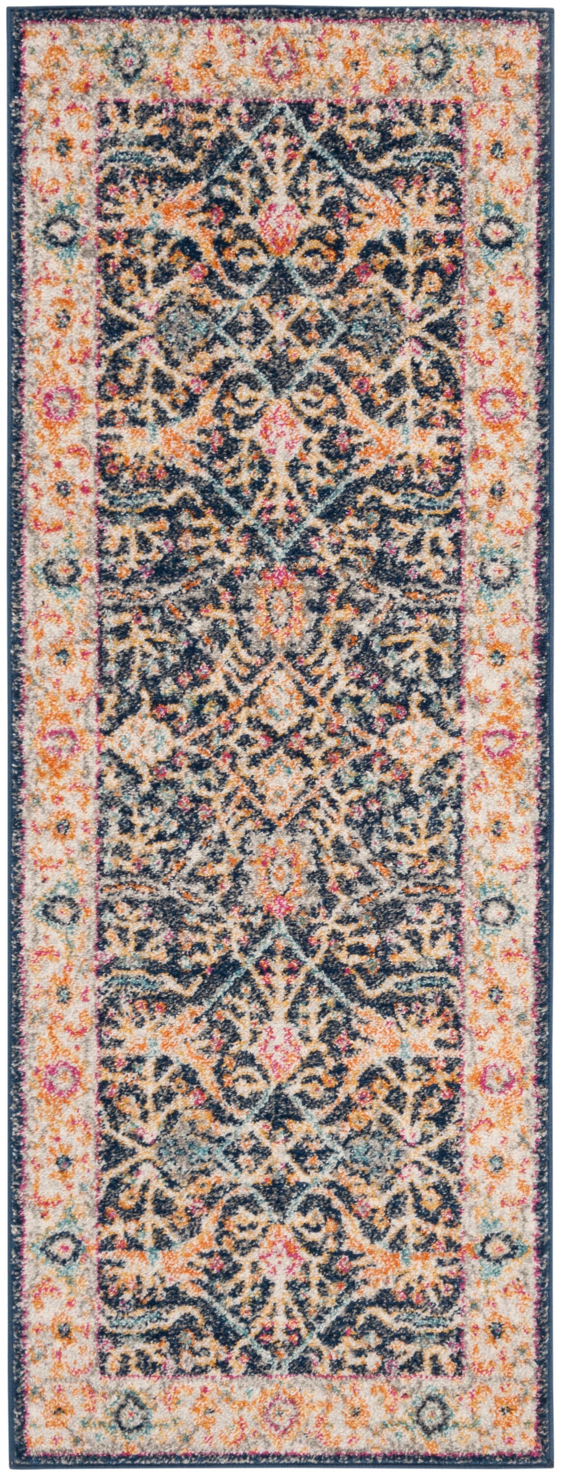 Hand-Knotted Chic Metro Navy & Cream Cotton Blend Runner Rug - 2'3" X 6'