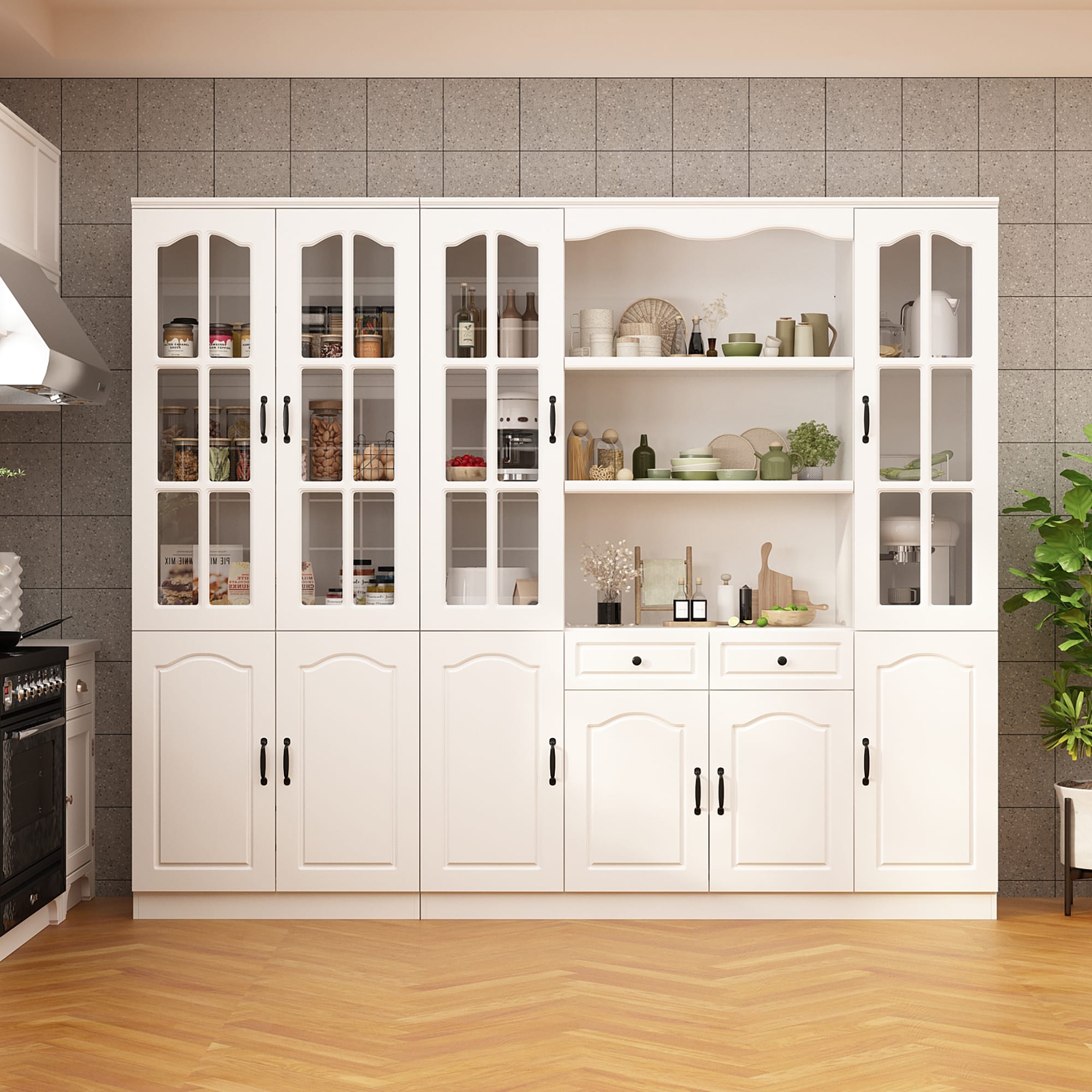 FUFU&GAGA KF020392+395 Contemporary/Modern White Pantry with Wine Storage