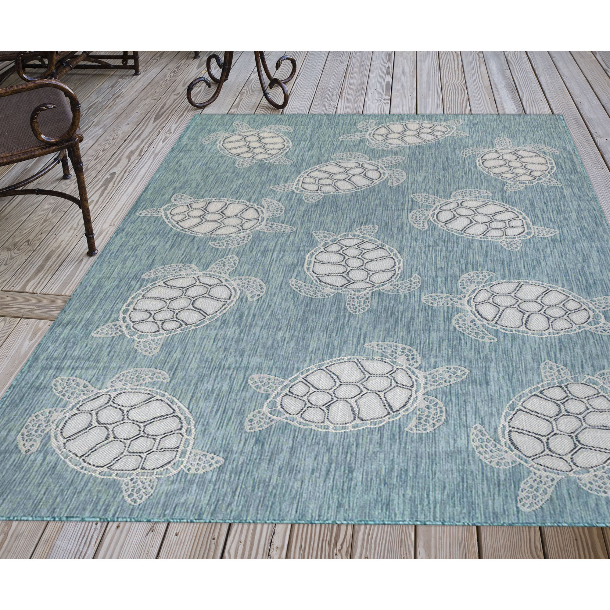 Liora Manne CRE58841304 Carmel 5 x 8 (ft) Polypropylene Aqua Rectangular Indoor/Outdoor Coastal Area rug