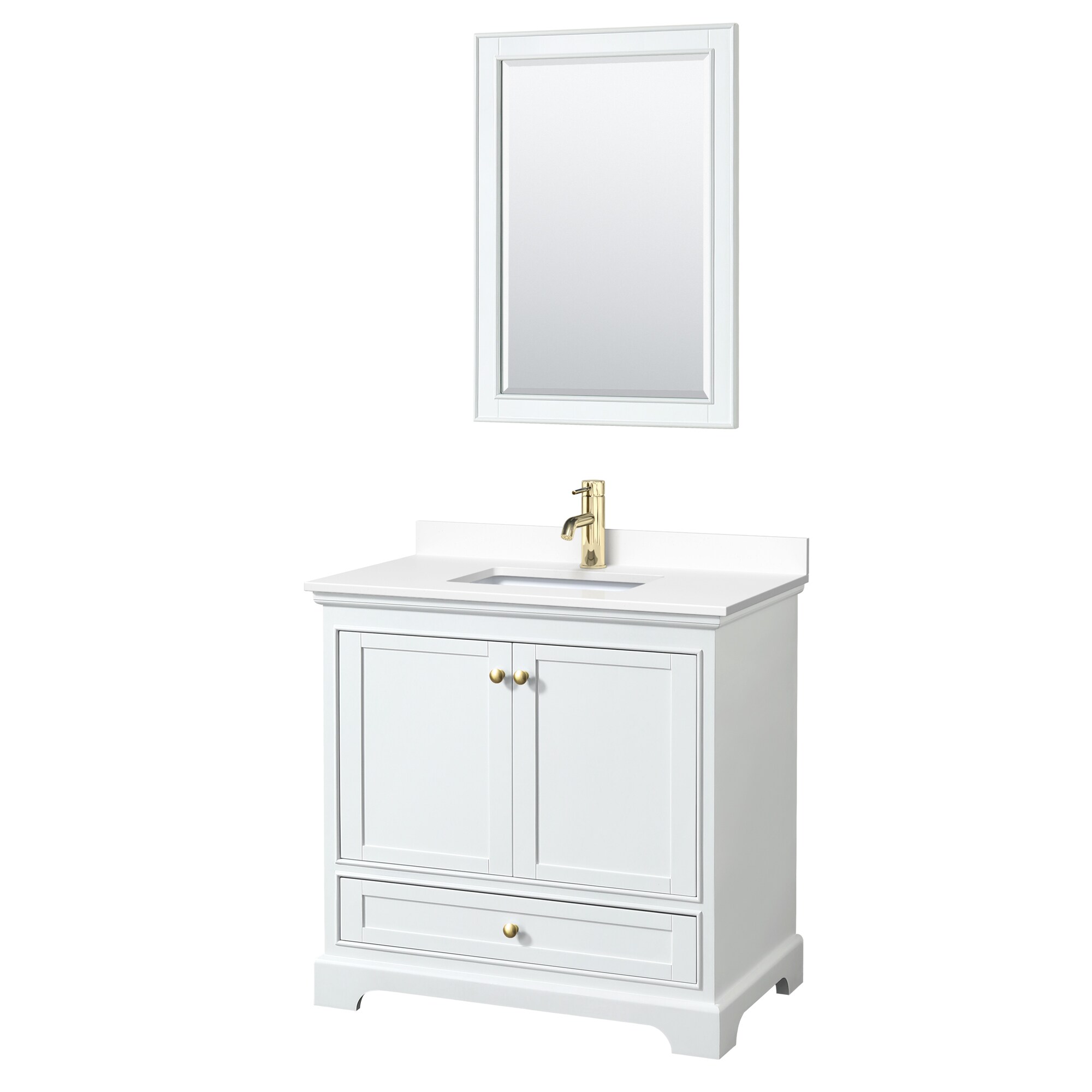 Wyndham Collection WCS202036SWGWCUNSM24 Deborah 36-in White with Brushed Gold Trim Undermount Single sink Bathroom Vanity with White Cultured Marble Cultured marble Top (Mirror Included)