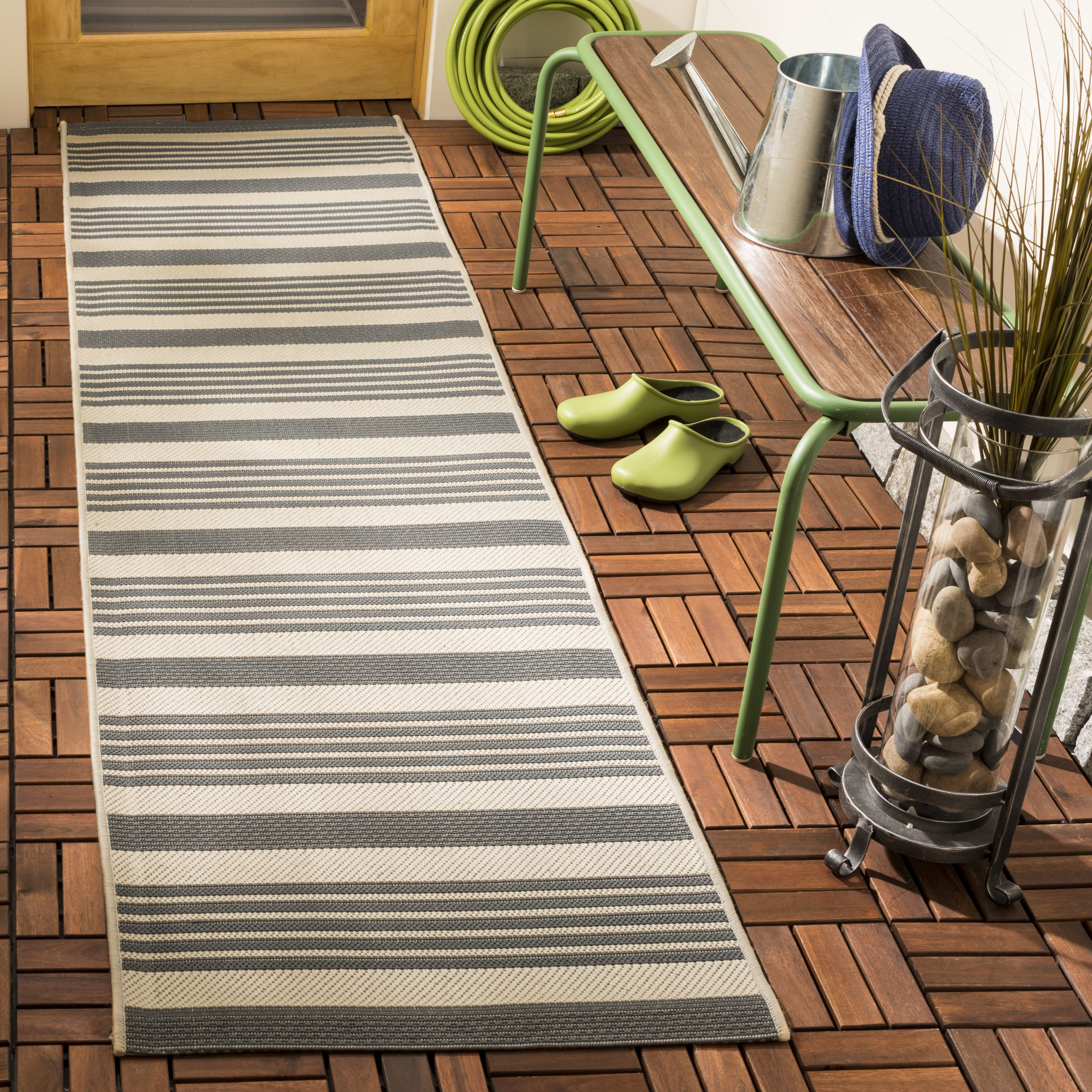 Elysian Gray Bone 27'' Flat Woven Synthetic Indoor/Outdoor Runner Rug