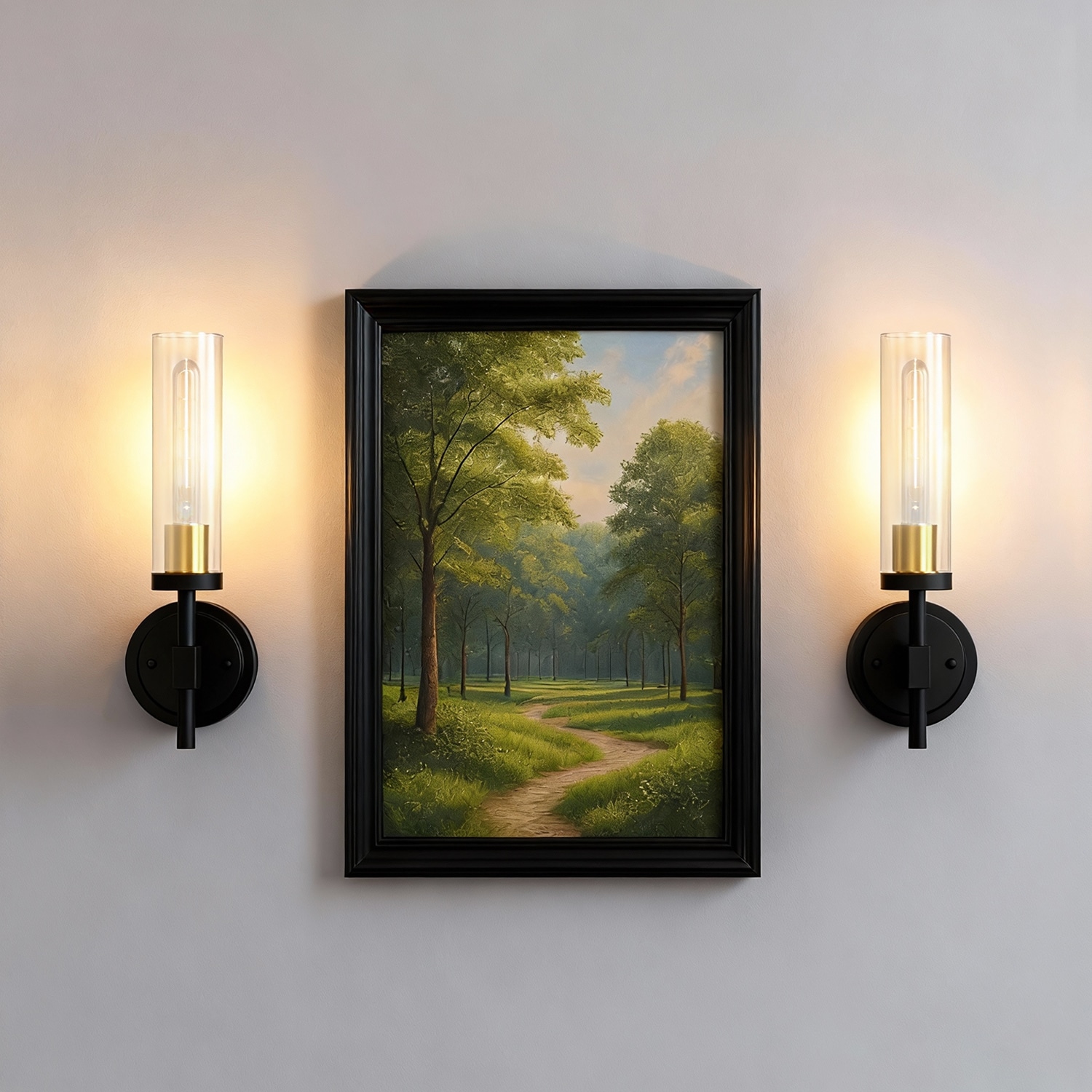 DORESshop - 15.3 in 1 Light Black Metal Modern Wall Sconce with Clear Glass Shade for Living Room...