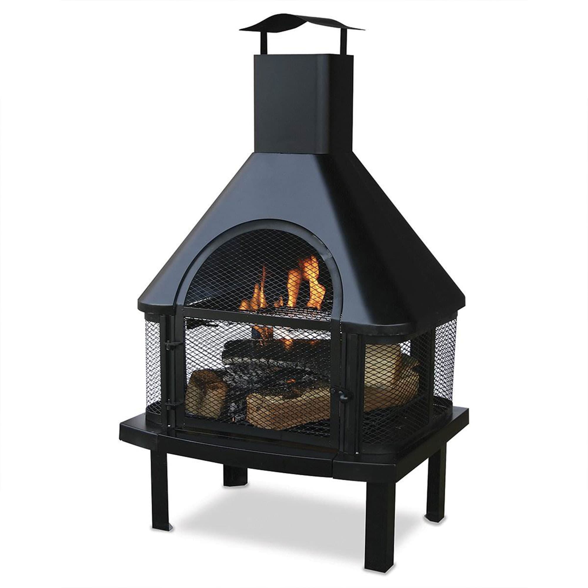 Black Steel Free-Standing Wood Burning Chimenea Fire Pit