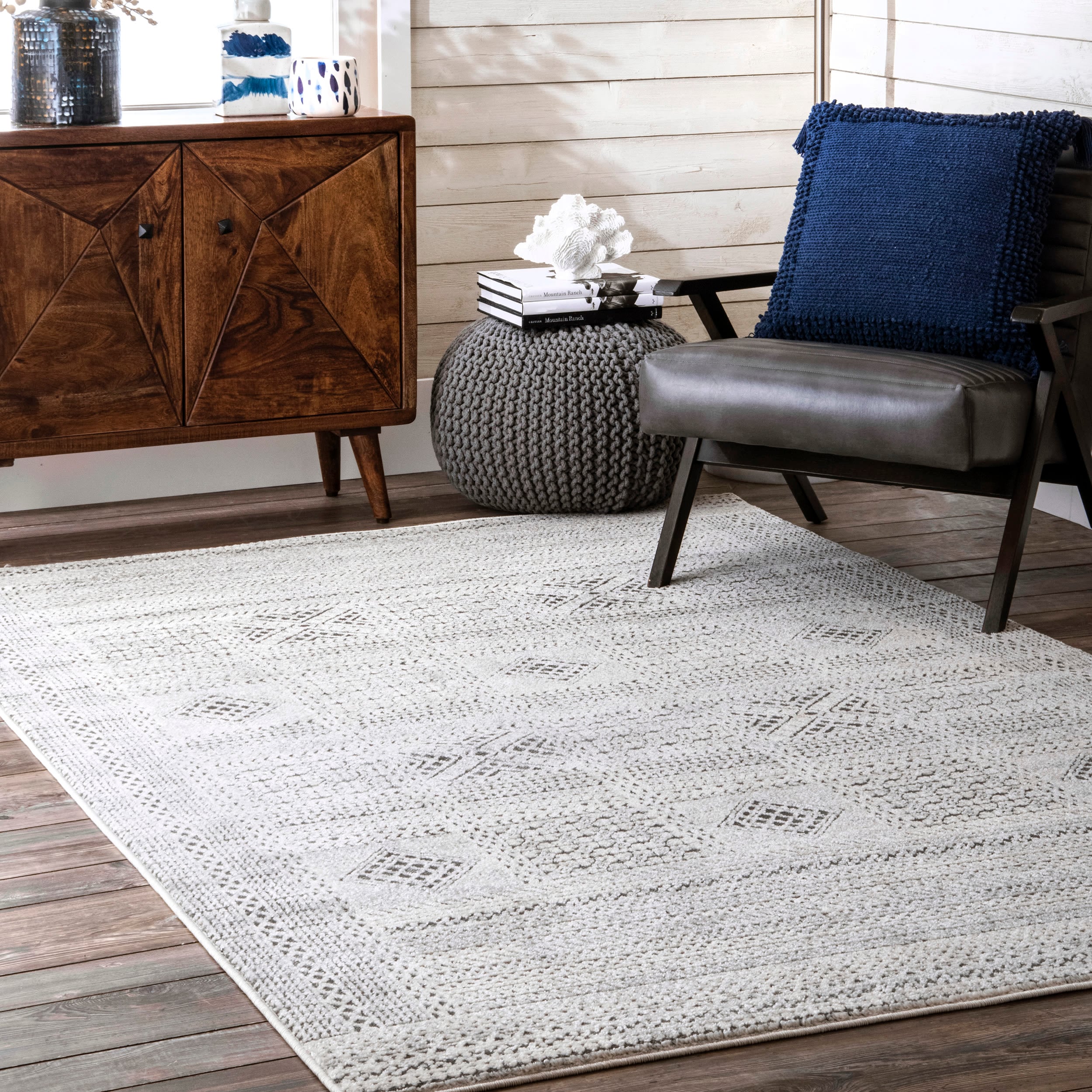 nuLOOM RZSP22A-9012 Blake 9 x 12 (ft) Loomed Polypropylene Gray Rectangular Indoor Geometric Area rug