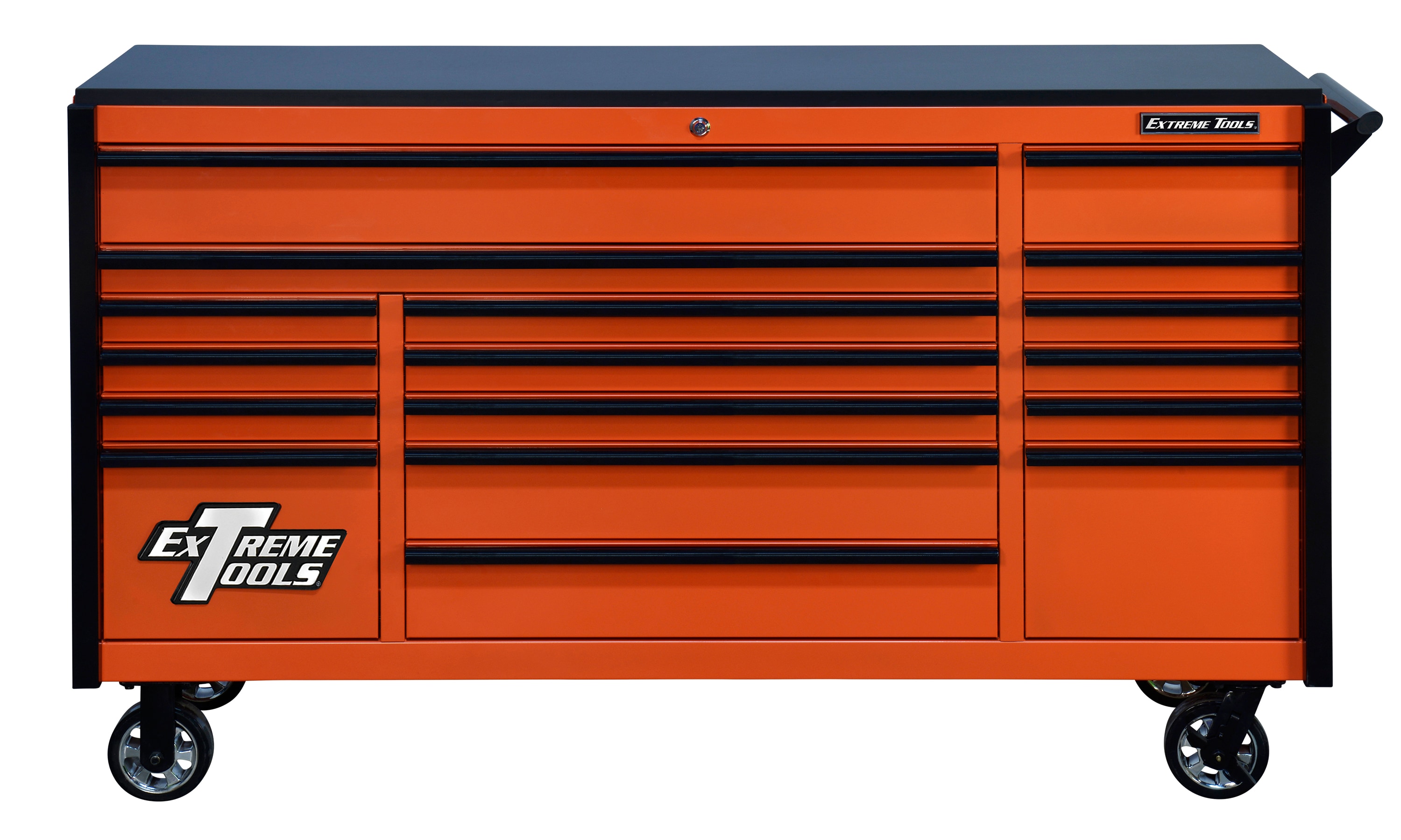 Extreme Tools 72 DX Series 17-Drawer Roller Cabinet - Orange w/Black Drawer Pulls