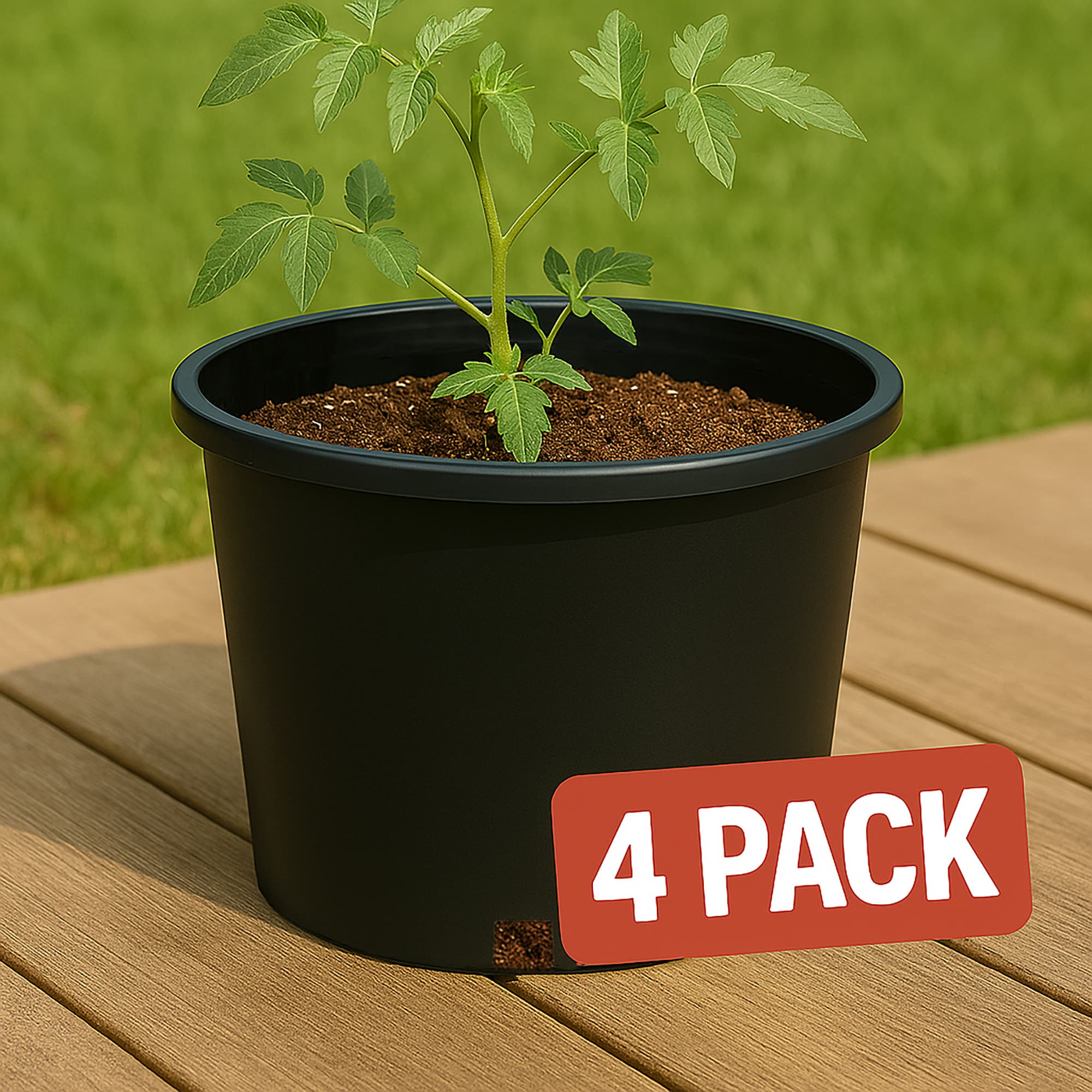 Style Selections MLH0614PBJ 4 -Pack Round 12.36-in W Medium Black Recycled plastic Indoor/Outdoor Planter with Drainage Holes