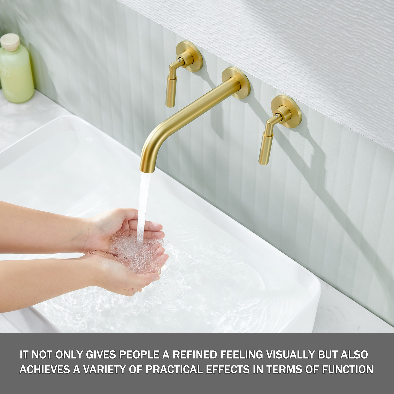 Brushed Gold Wall-Mounted Dual Handle Bathroom Faucet