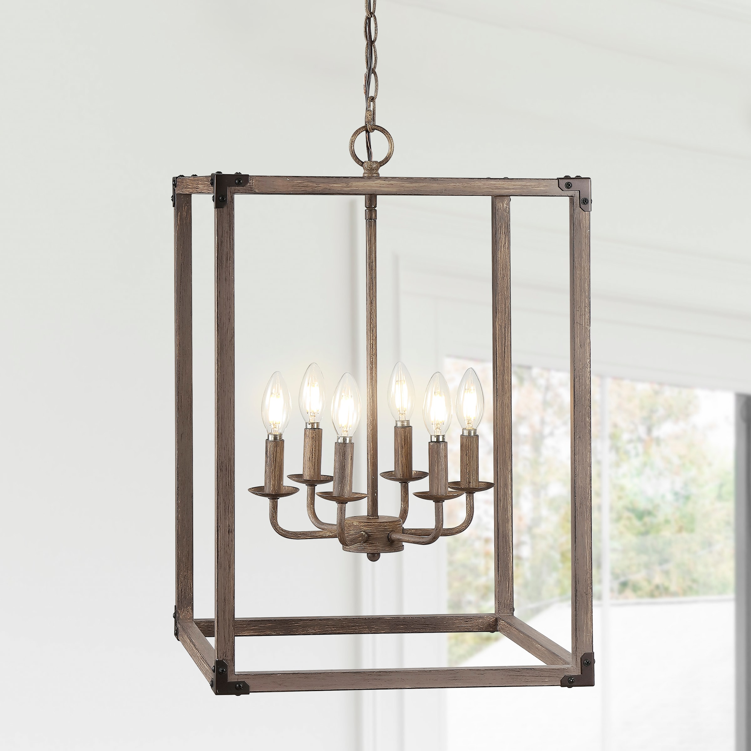 Rustic Farmhouse 16.2" Brown Iron LED Pendant with Edison-Style Bulbs