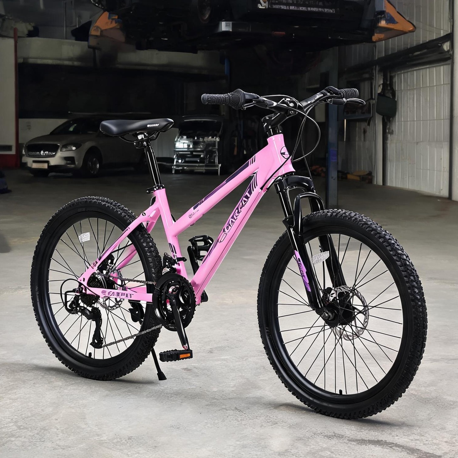 Watnature Soft Pink Steel Frame Outdoor Bikes with 21 Speeds and 24-inch Mountain Bike 24 in