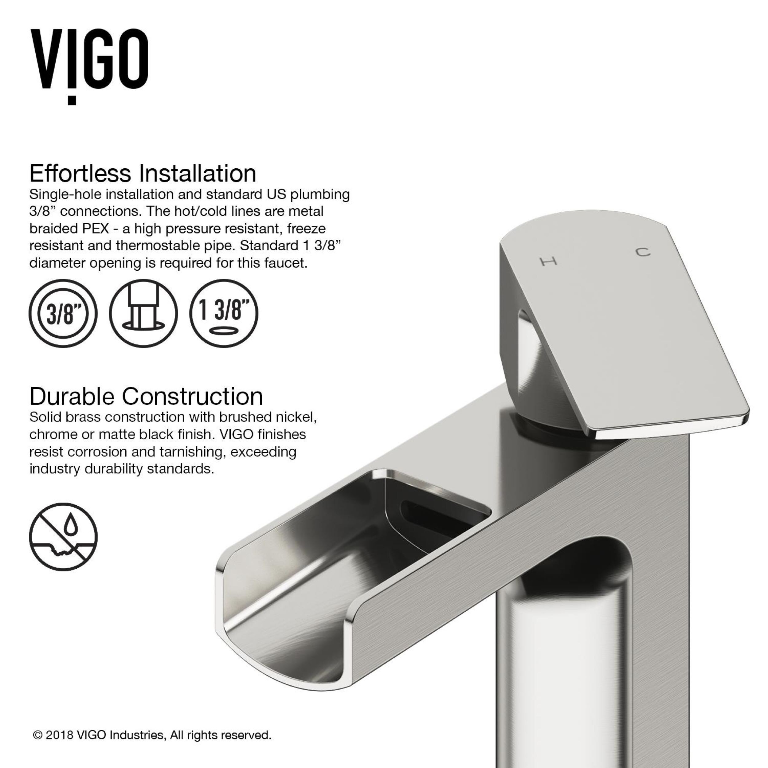 Vigo Ileana Brushed Nickel Single Hole 1 Handle Watersense Waterfall Bathroom Sink Faucet