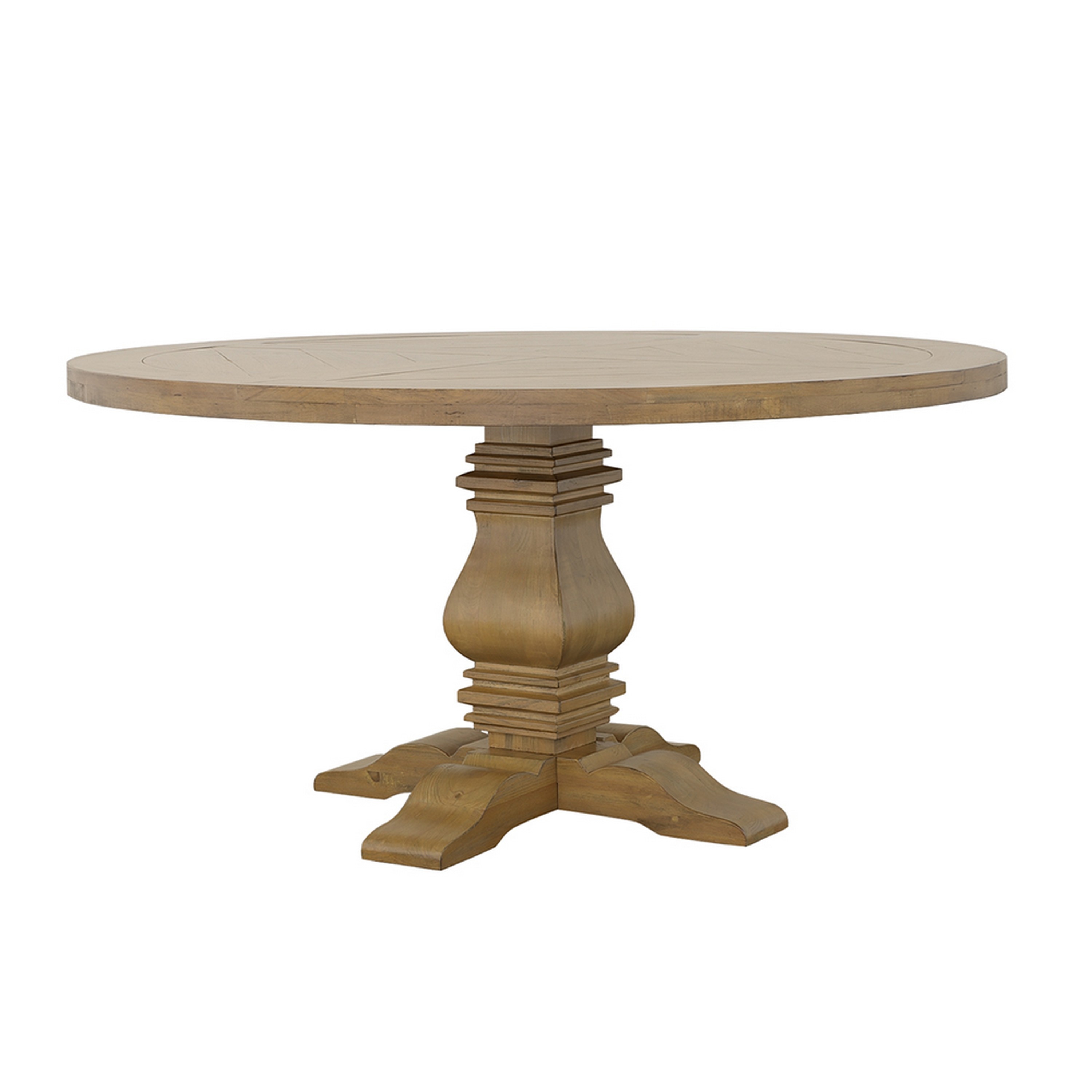 Benzara BM302408 Gray Brown Round Contemporary/Modern Wood Dining Table, with Wood Pedestal Base 59.75-in L x 30-in H